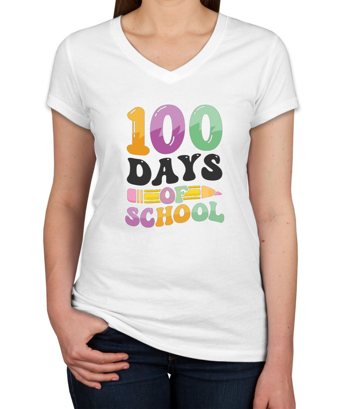 100 Days Of School Women's V Neck T-shirt