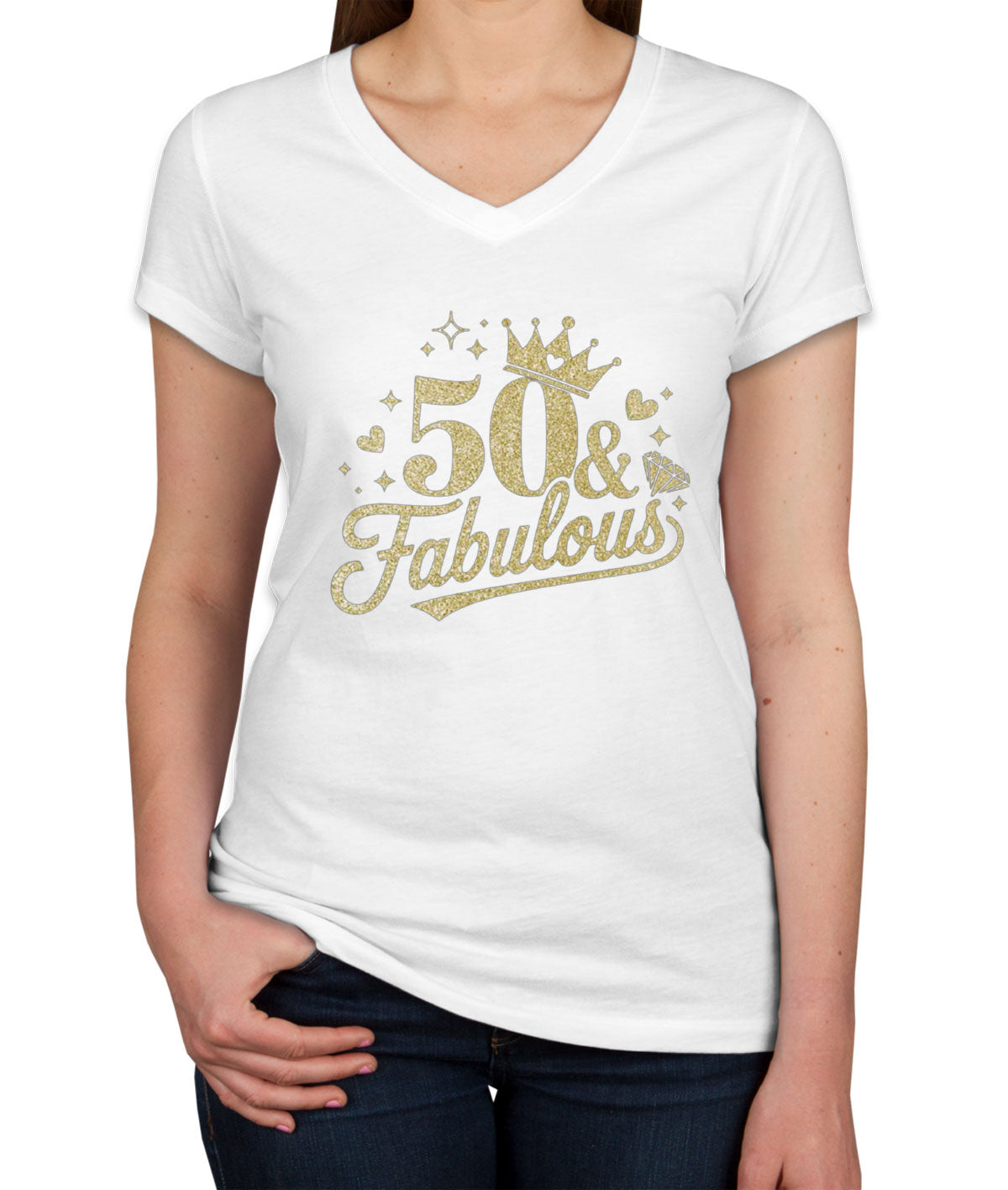 50 And Fabulous 50th Birthday Women's V Neck T-shirt