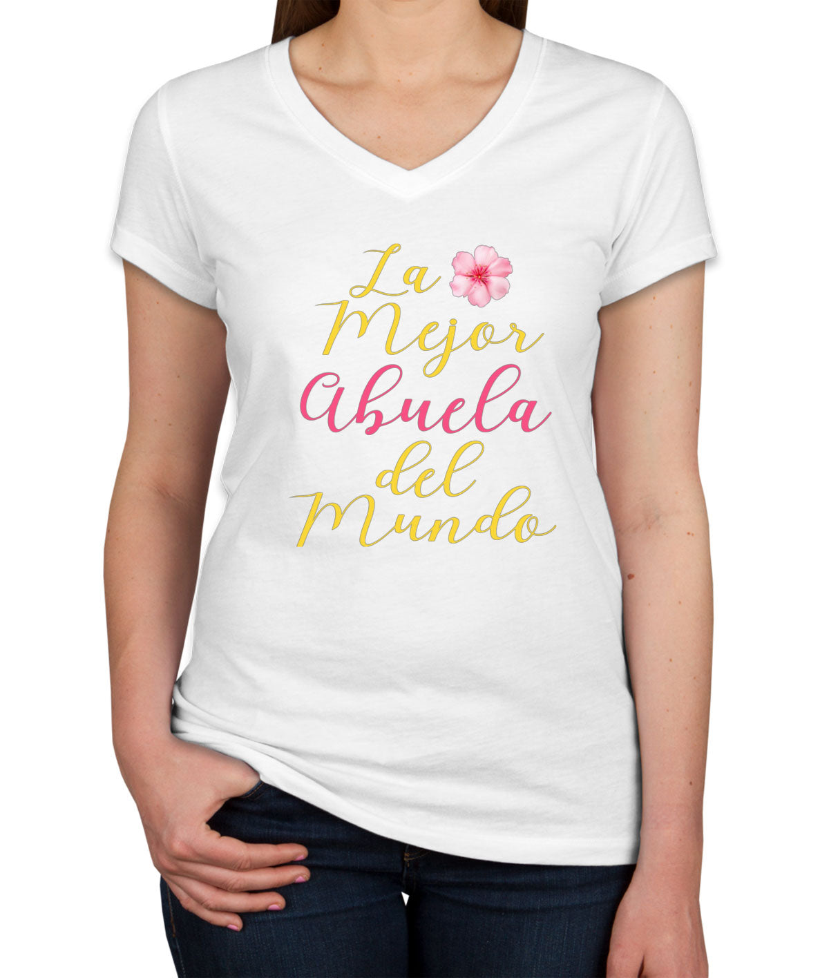 La Mejor Abuela Del Mundo Hispanic Grandma Mother's Day Women's V Neck T-shirt