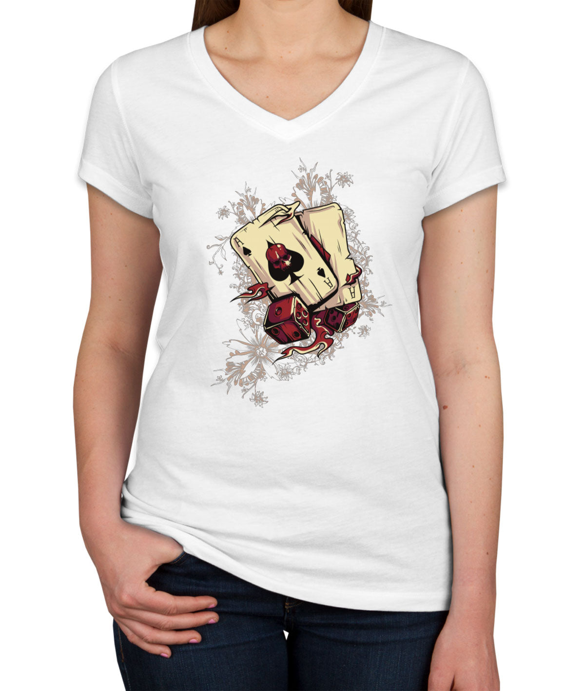 Ace Of Spaces Of Death And Dice Women's V Neck T-shirt