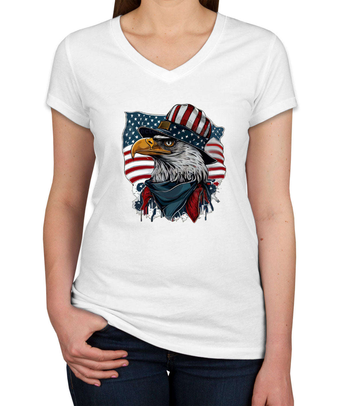 American Eagle Flag Patriotic Women's V Neck T-shirt