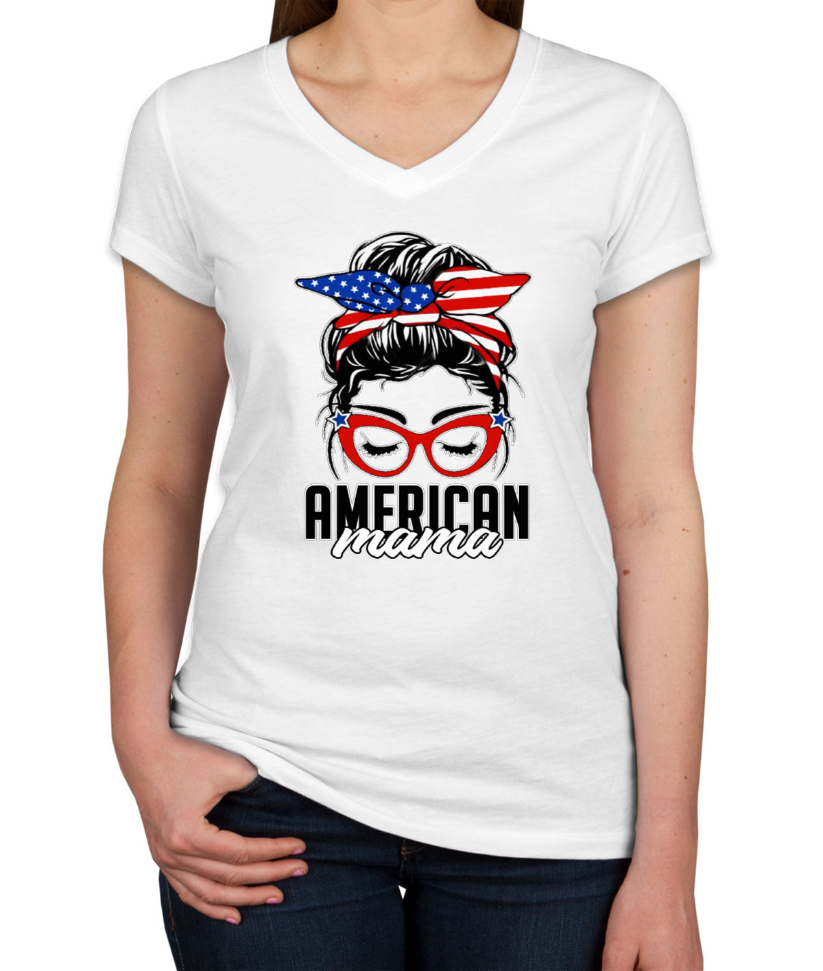 American Mama Patriotic Women's V Neck T-shirt