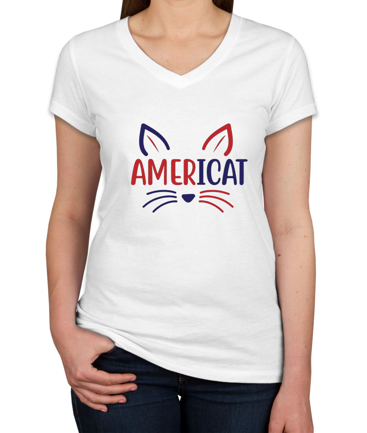 Americat Cat Women's V Neck T-shirt
