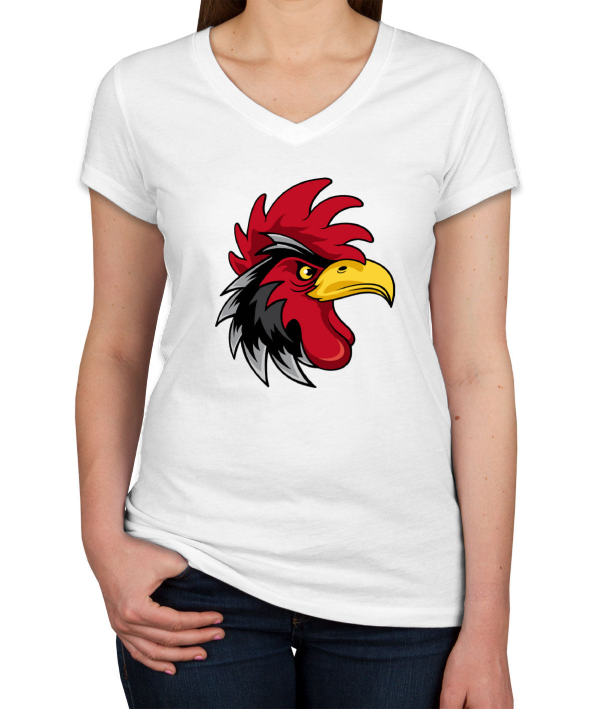 Angry Rooster Women's V Neck T-shirt