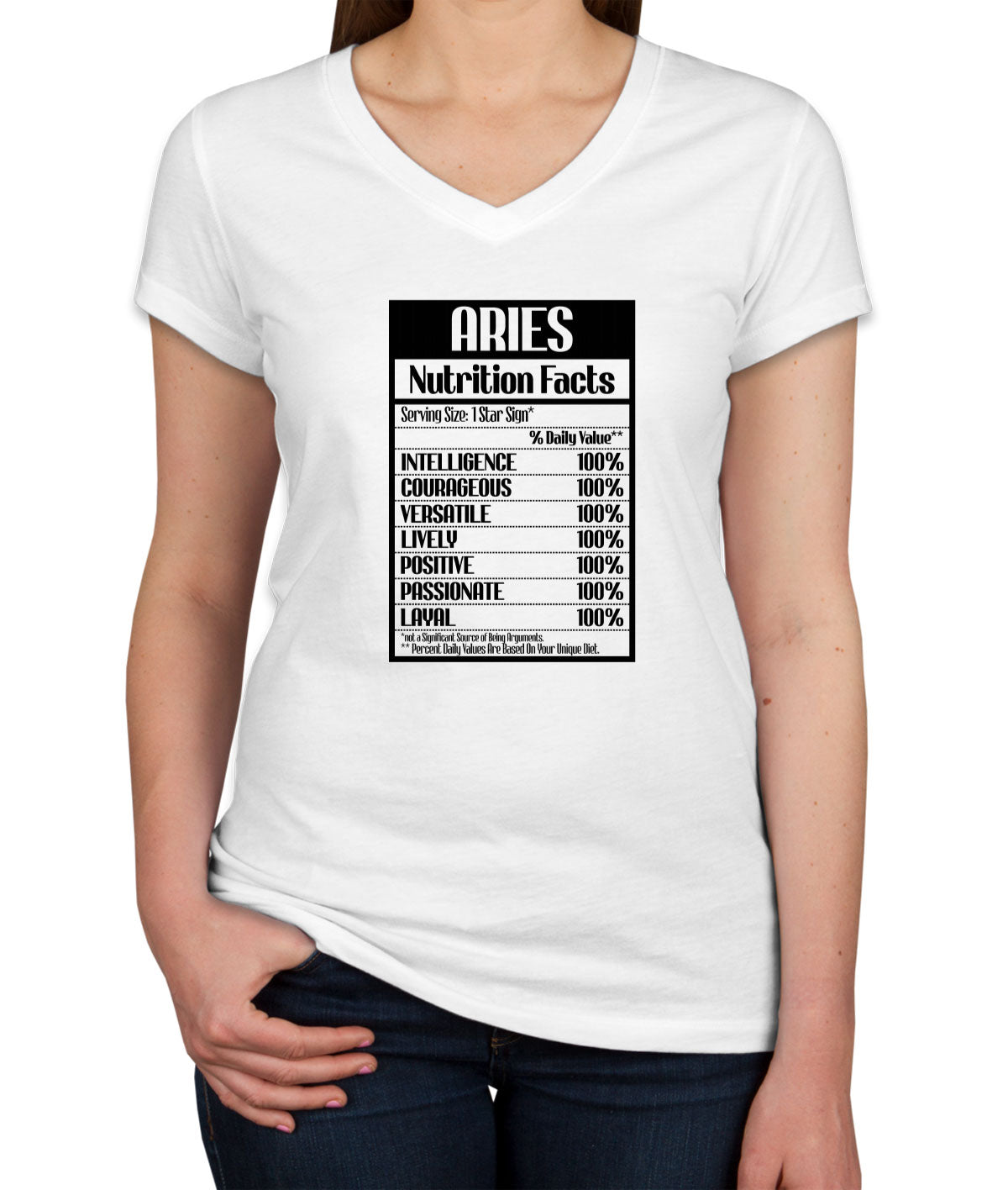 Aries Zodiac Nutrition Facts Women's V Neck T-shirt