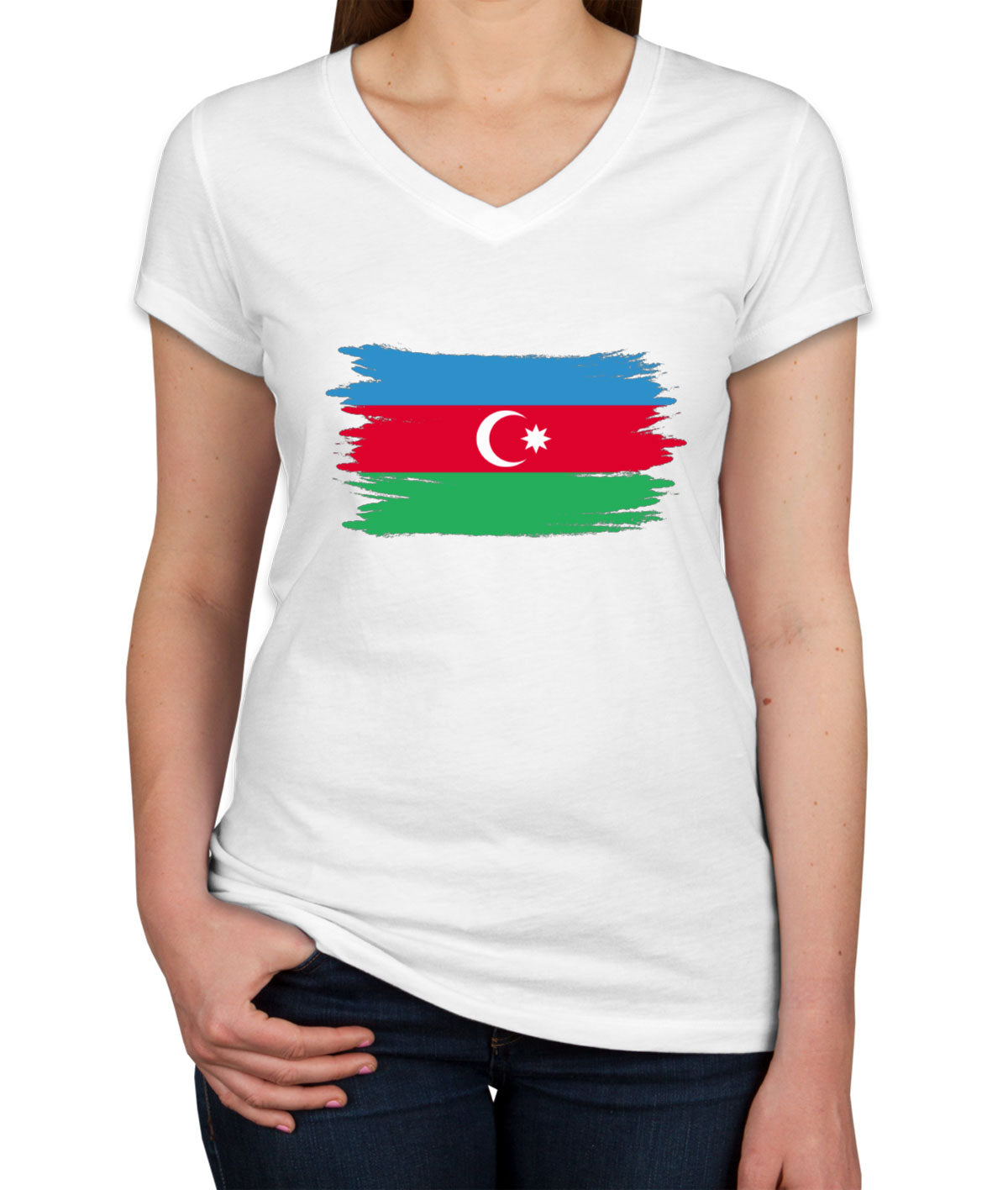 Azerbaijan Flag Women's V Neck T-shirt