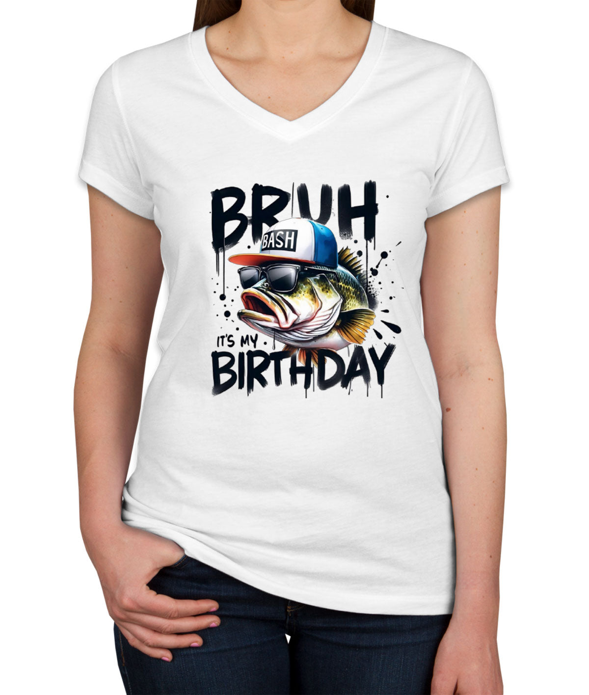Birthday Bass It's My Birthday Women's V Neck T-shirt