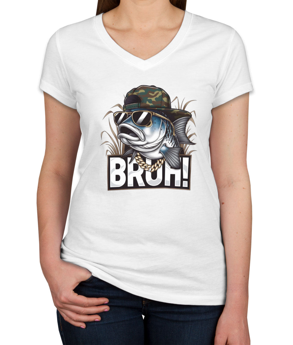 Funny Bass Fishing Women's V Neck T-shirt