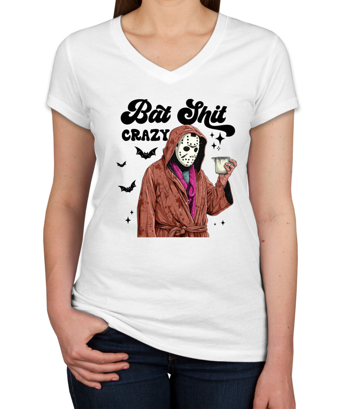 Bat Shit Crazy Jason Halloween Women's V Neck T-shirt