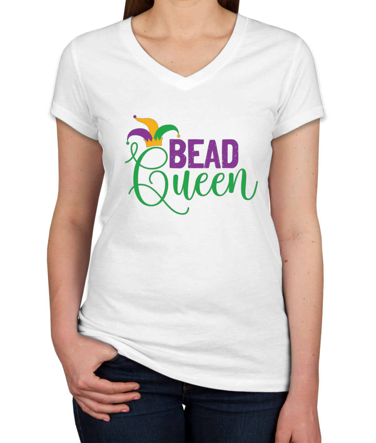 Bead Queen Mardi Gras Women's V Neck T-shirt
