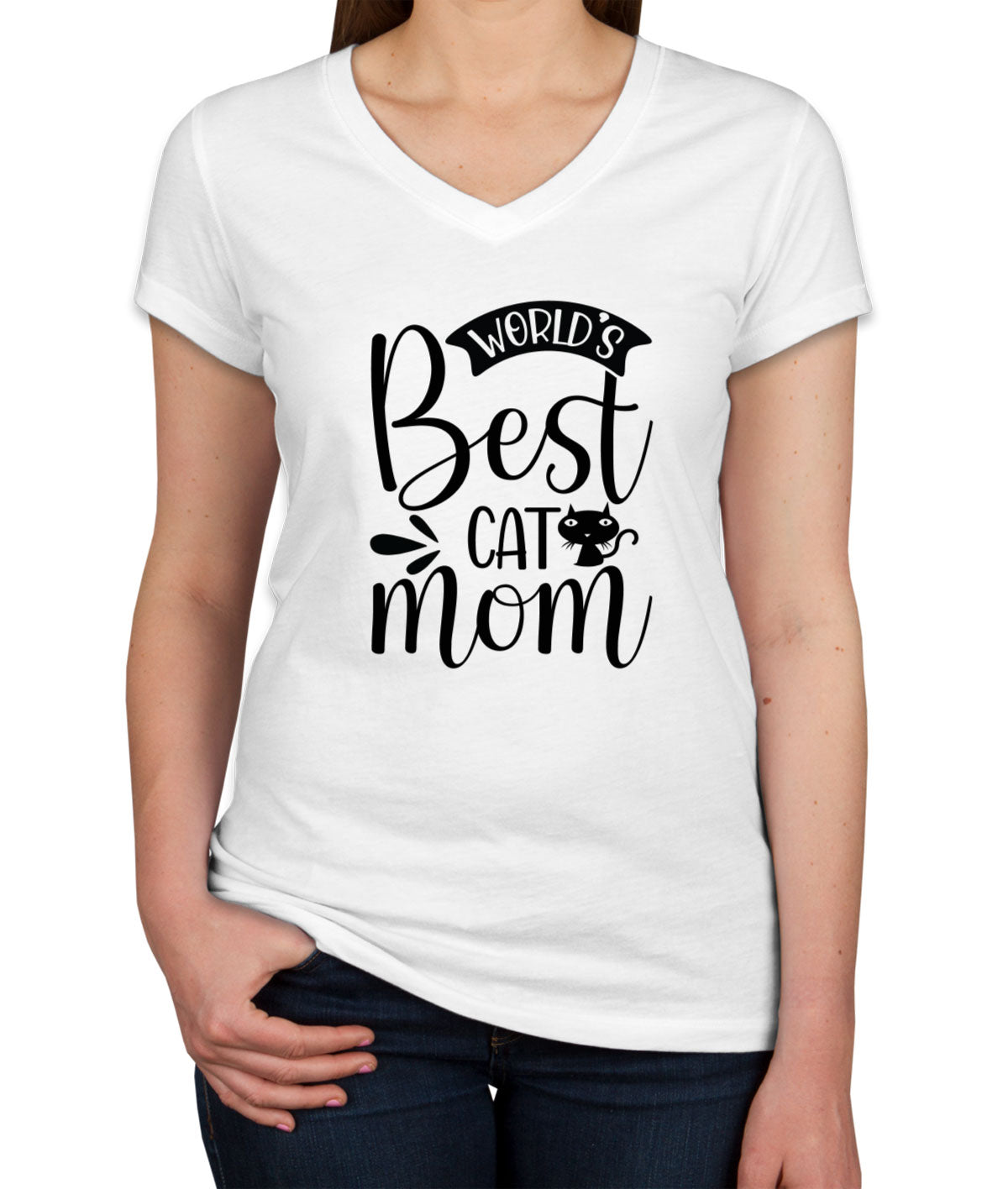 World's Best Cat Mom Women's V Neck T-shirt