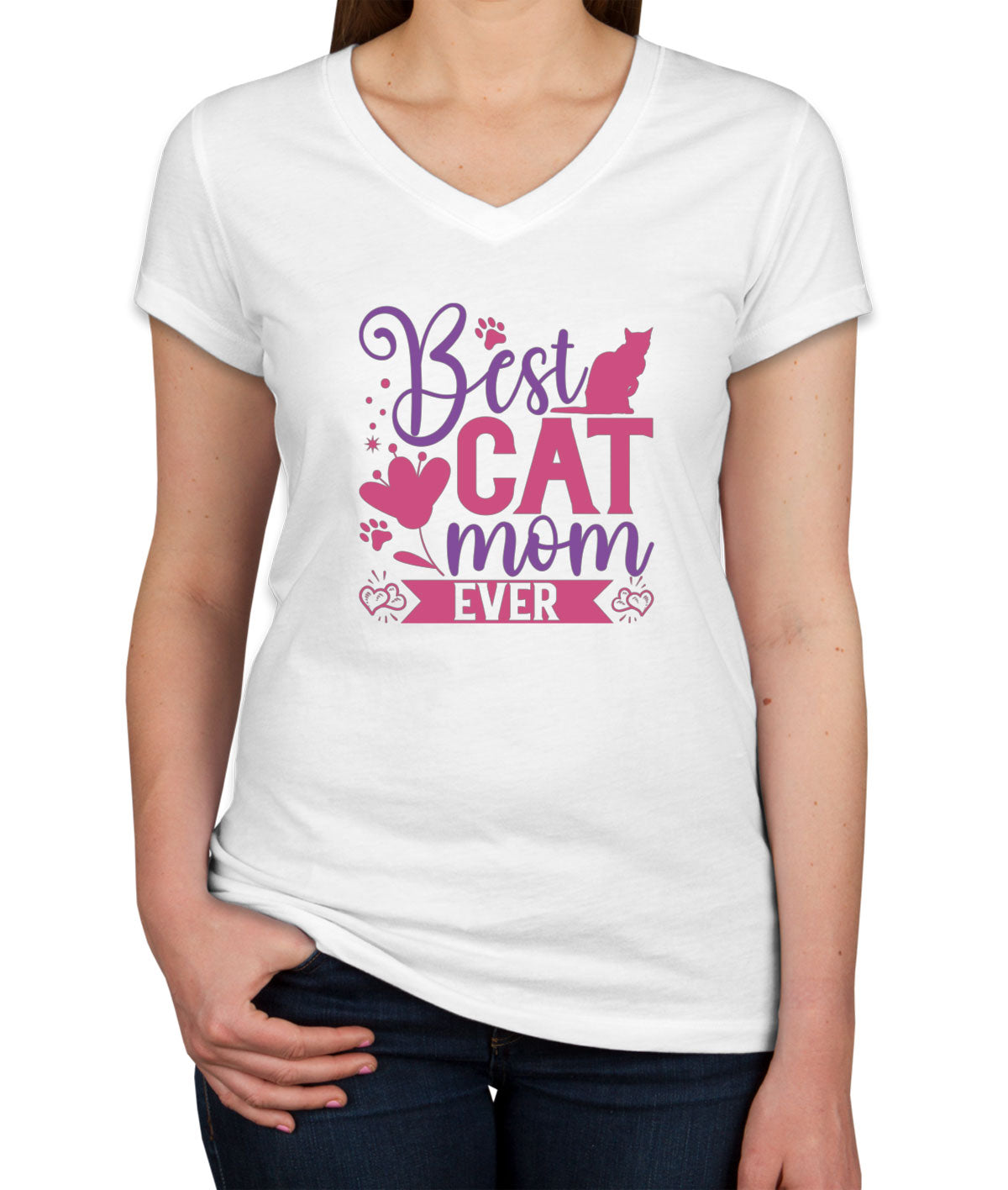 Best Cat Mom Ever Women's V Neck T-shirt