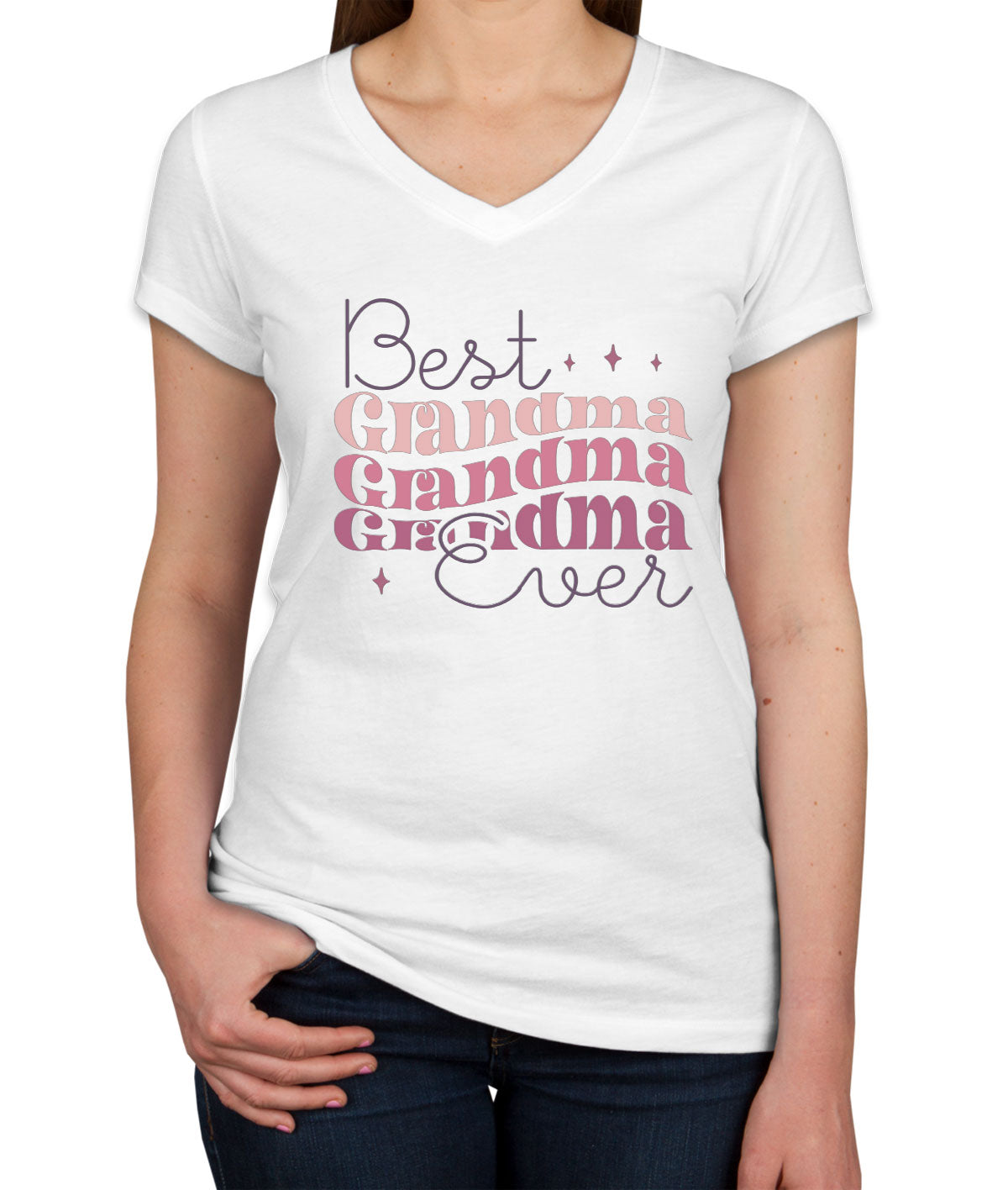 Best Grandma Ever Typography Mother's Day Women's V Neck T-shirt