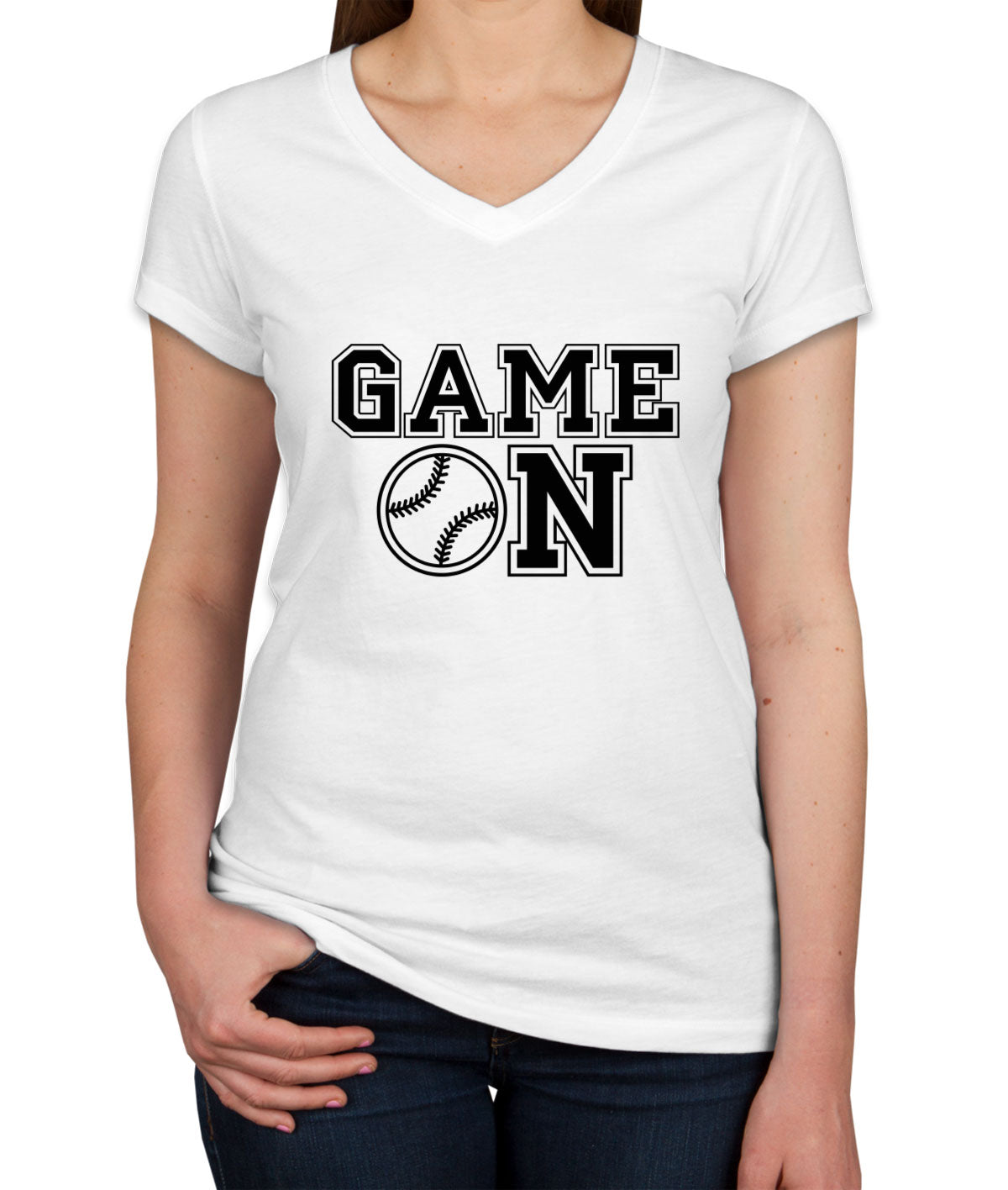 Baseball Game On Women's V Neck T-shirt