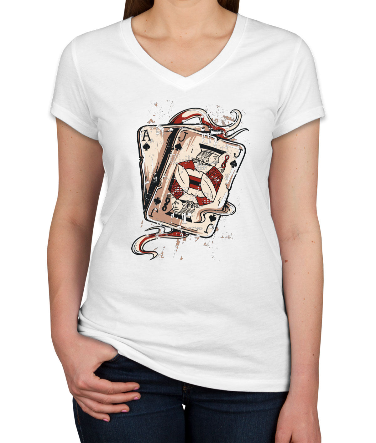 Blackjack Playing Cards Women's V Neck T-shirt