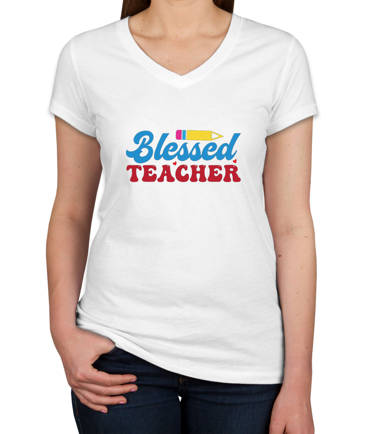 Blessed Teacher Women's V Neck T-shirt