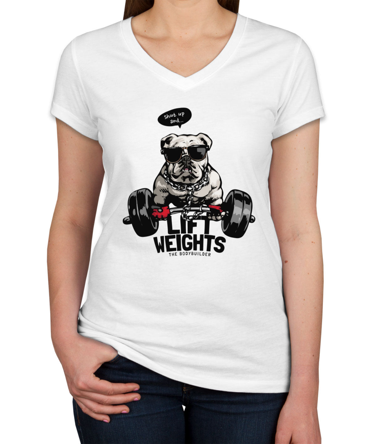 Body Builder Dog Women's V Neck T-shirt