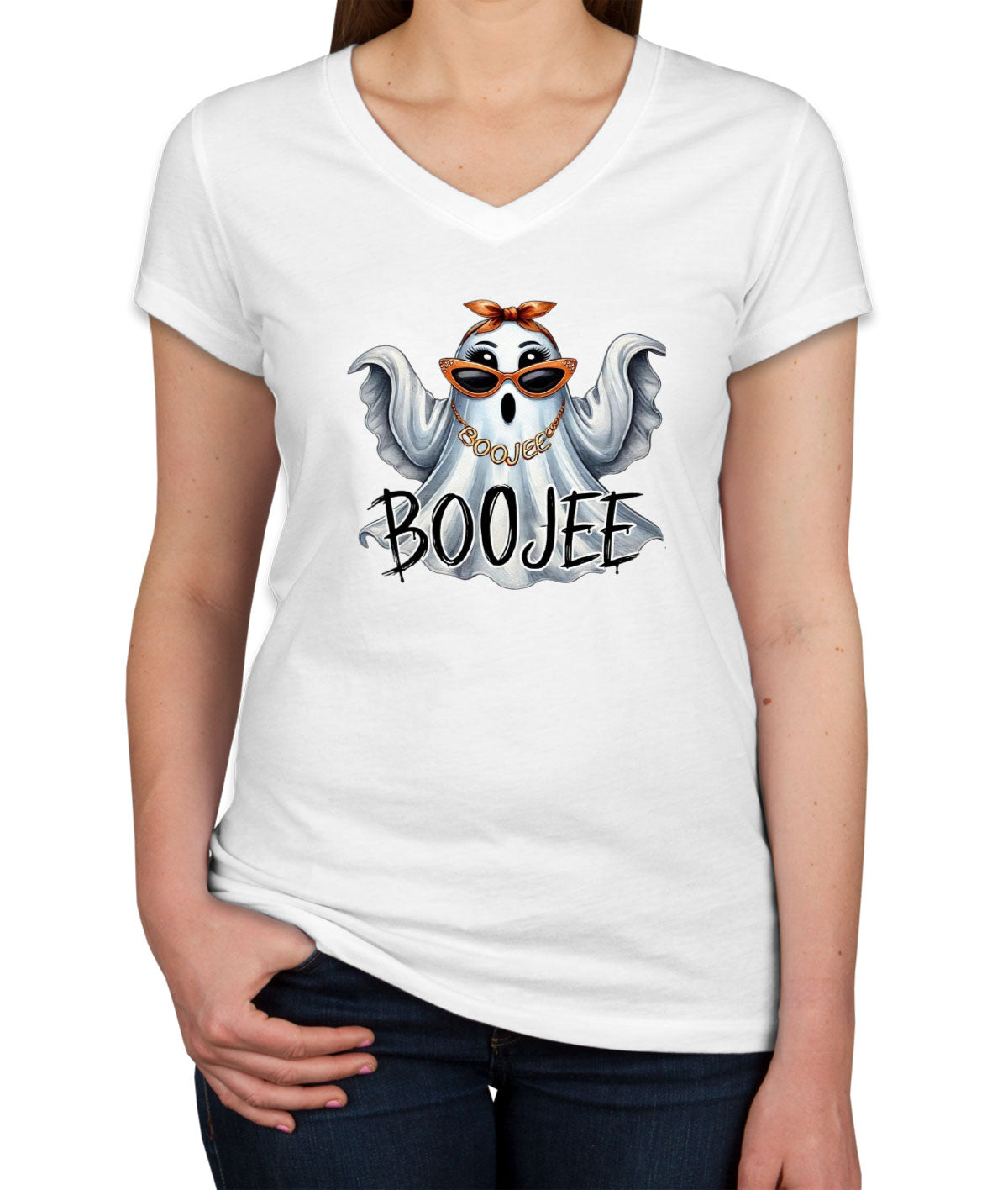 Boo Jee Cute Ghost Halloween Women's V Neck T-shirt