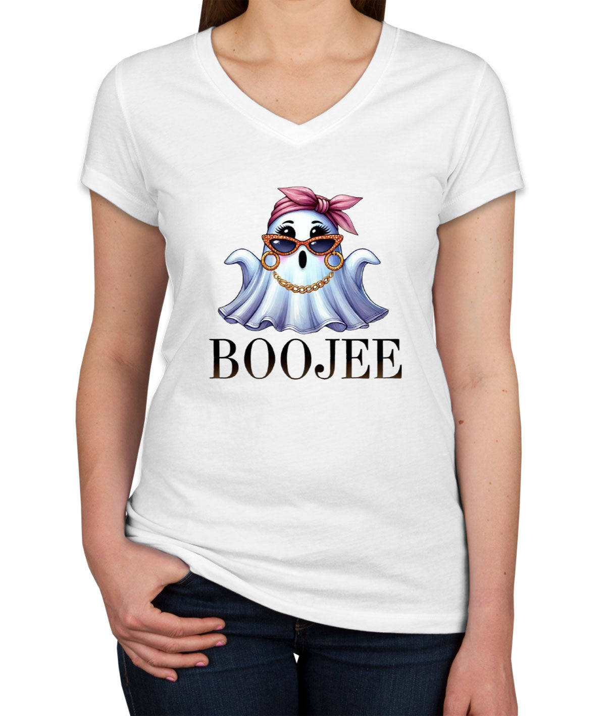 Boo Jee Cute Ghost Halloween Women's V Neck T-shirt