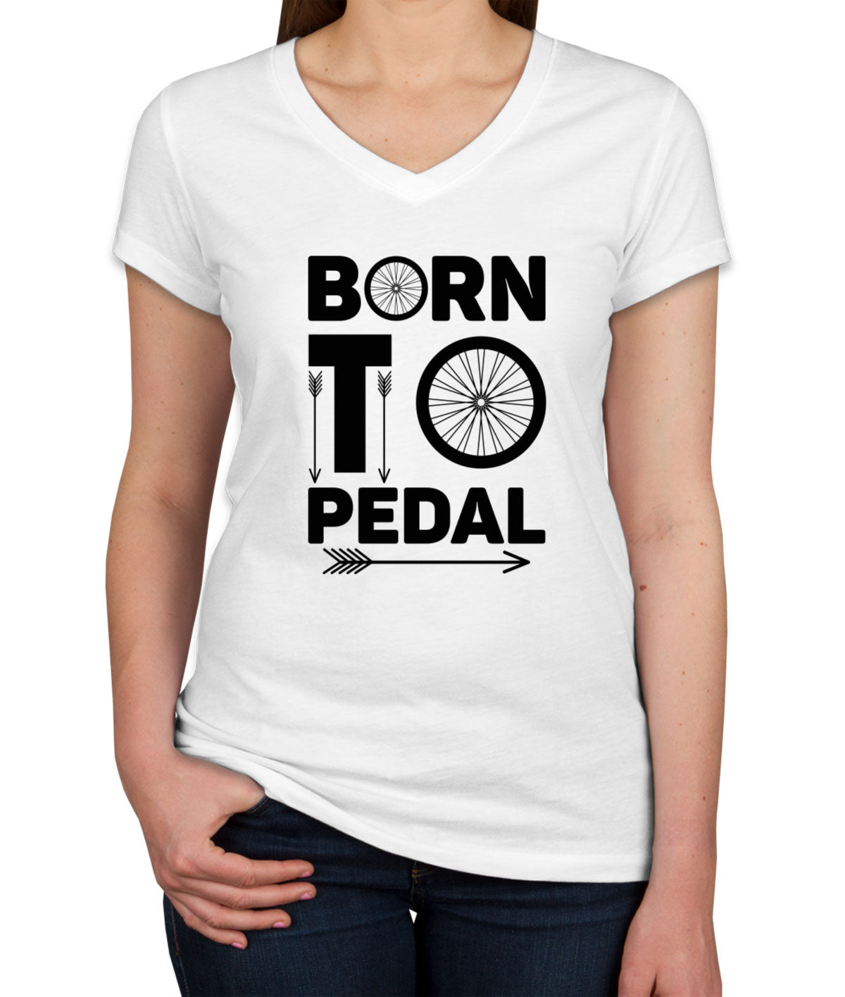 Born To Pedal Bicycle Cycling Women's V Neck T-shirt