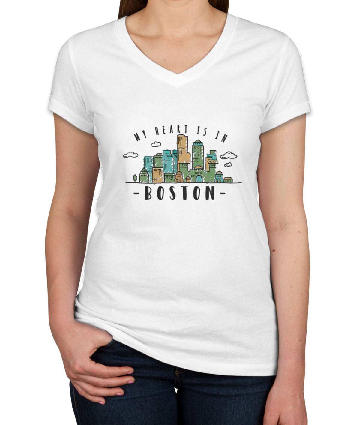 Boston Skyline Women's V Neck T-shirt