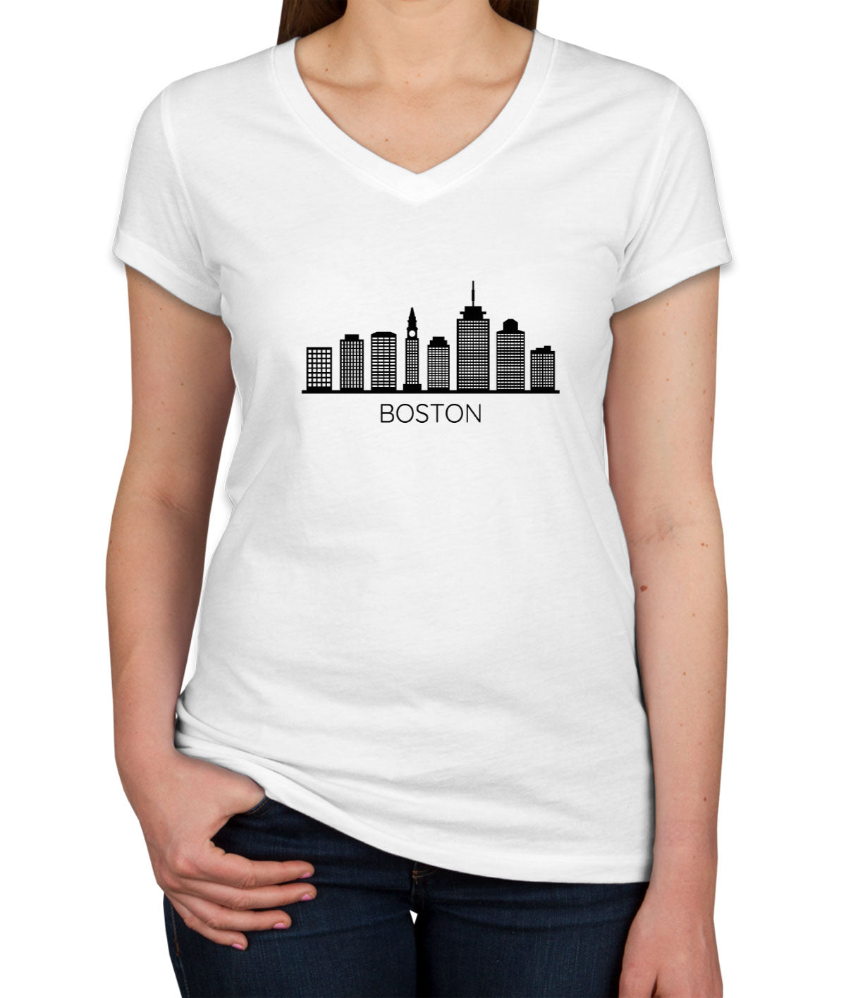 Boston Skyline Women's V Neck T-shirt