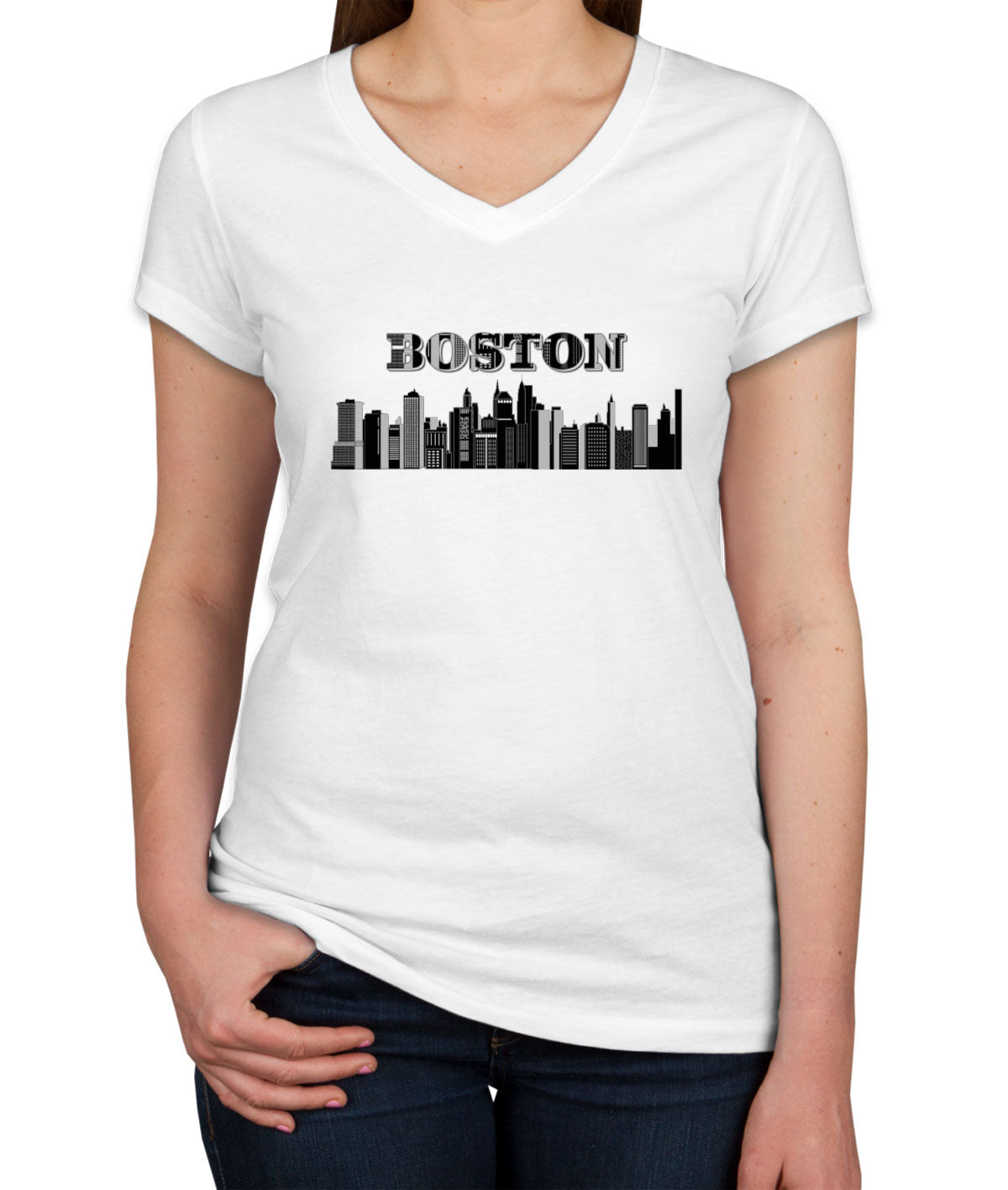 Boston Skyline Women's V Neck T-shirt