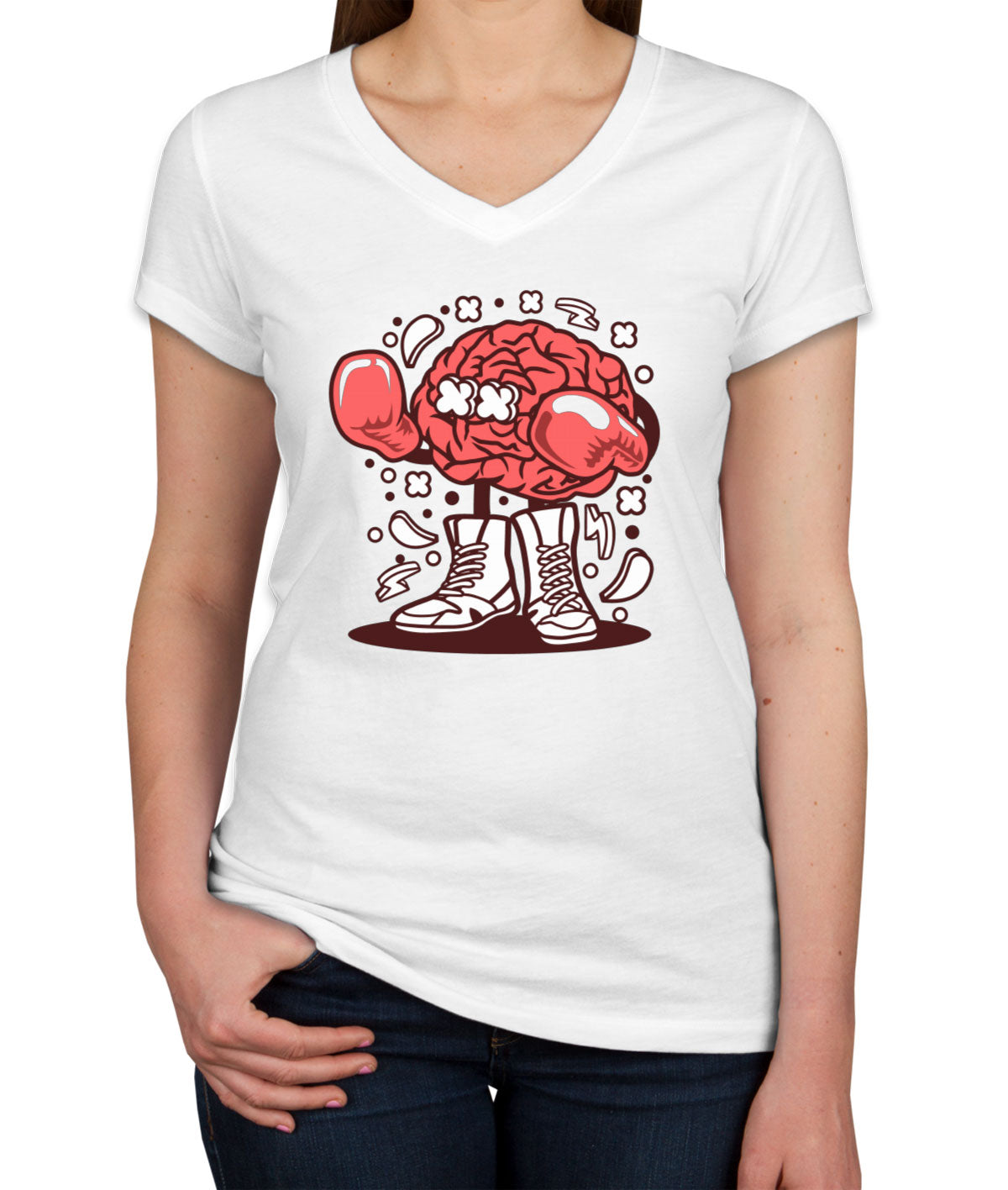 Boxer Brain Cartoon Women's V Neck T-shirt