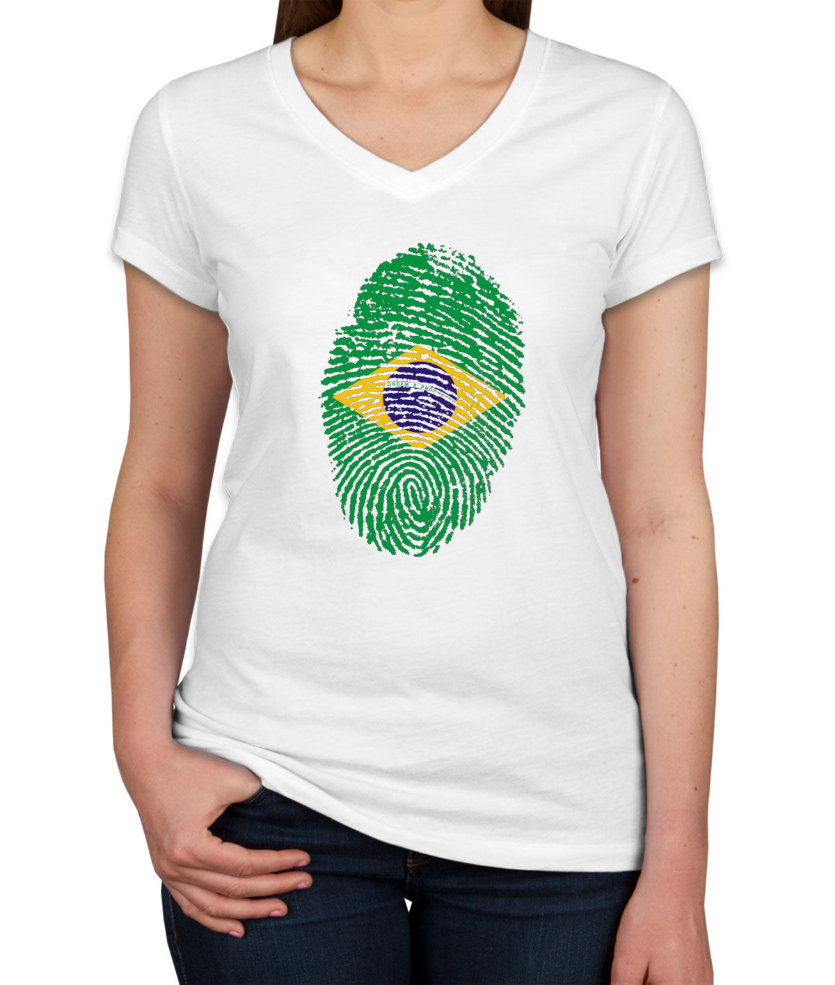 Brazil Fingerprint Women's V Neck T-shirt