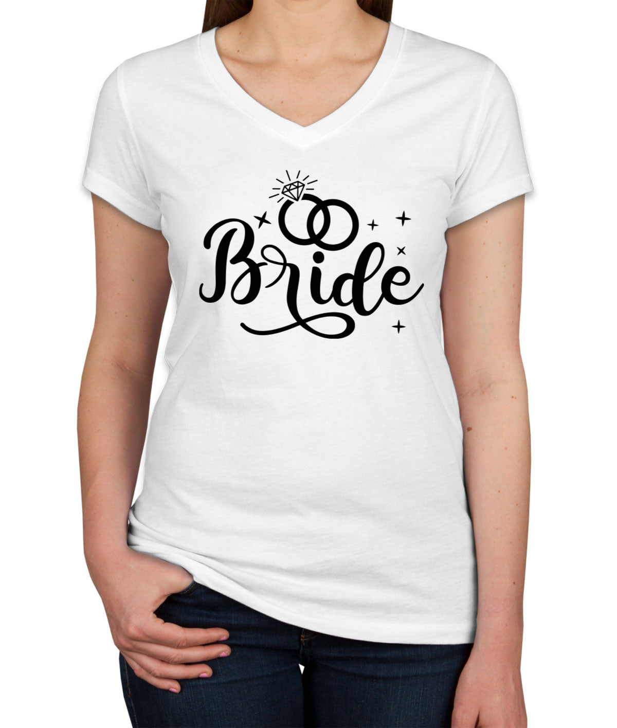 Bride Wedding Ring Women's V Neck T-shirt