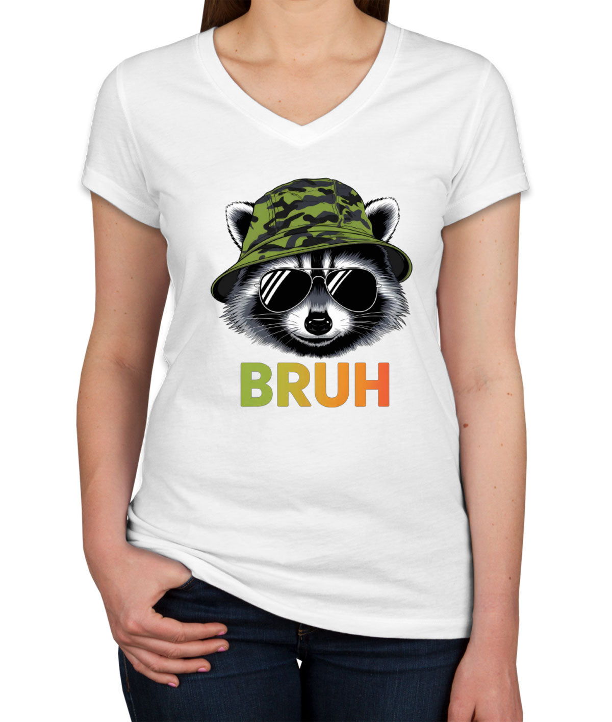 Cute Raccoon Bruh Women's V Neck T-shirt