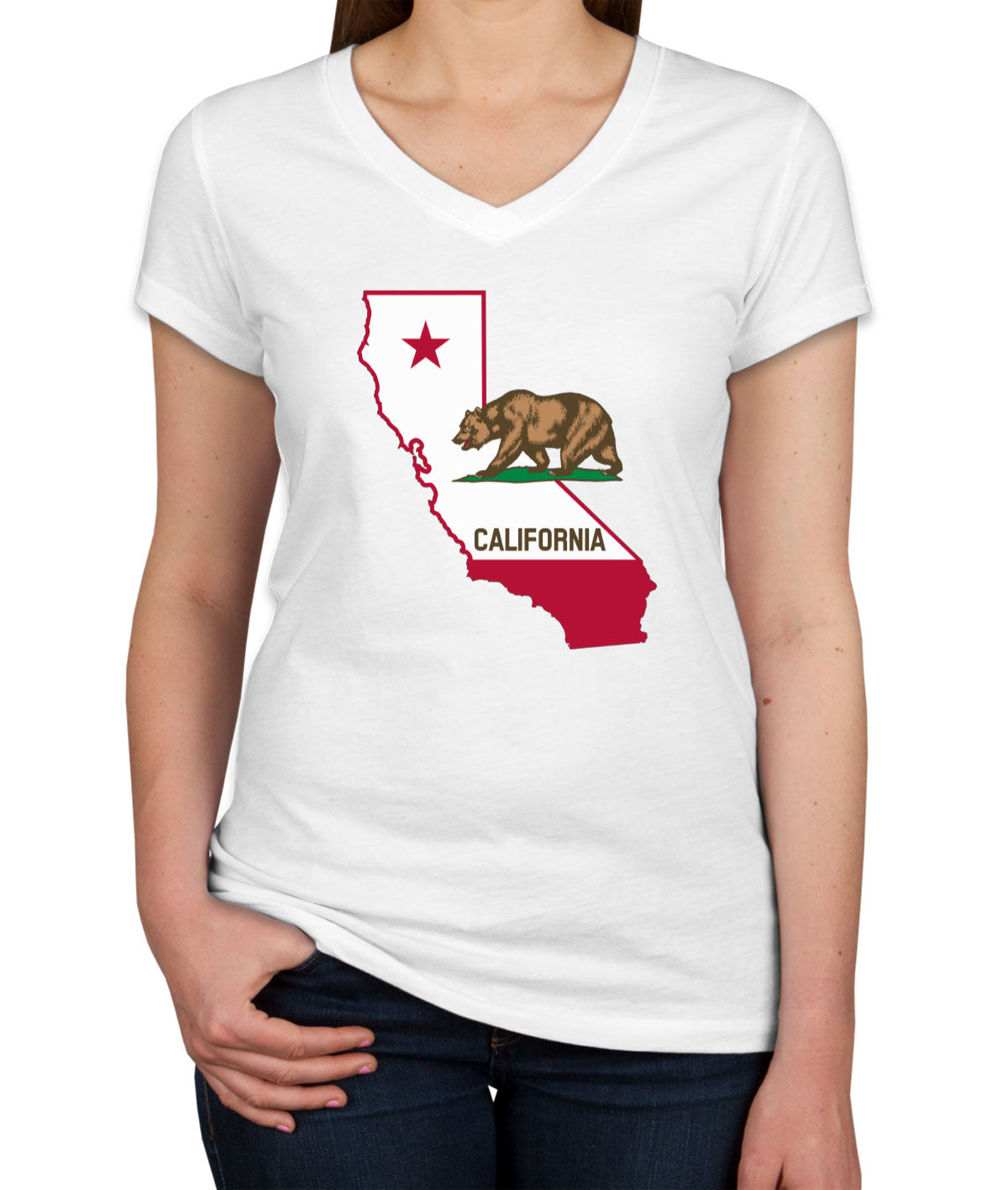 California State Flag Bear Women's V Neck T-shirt