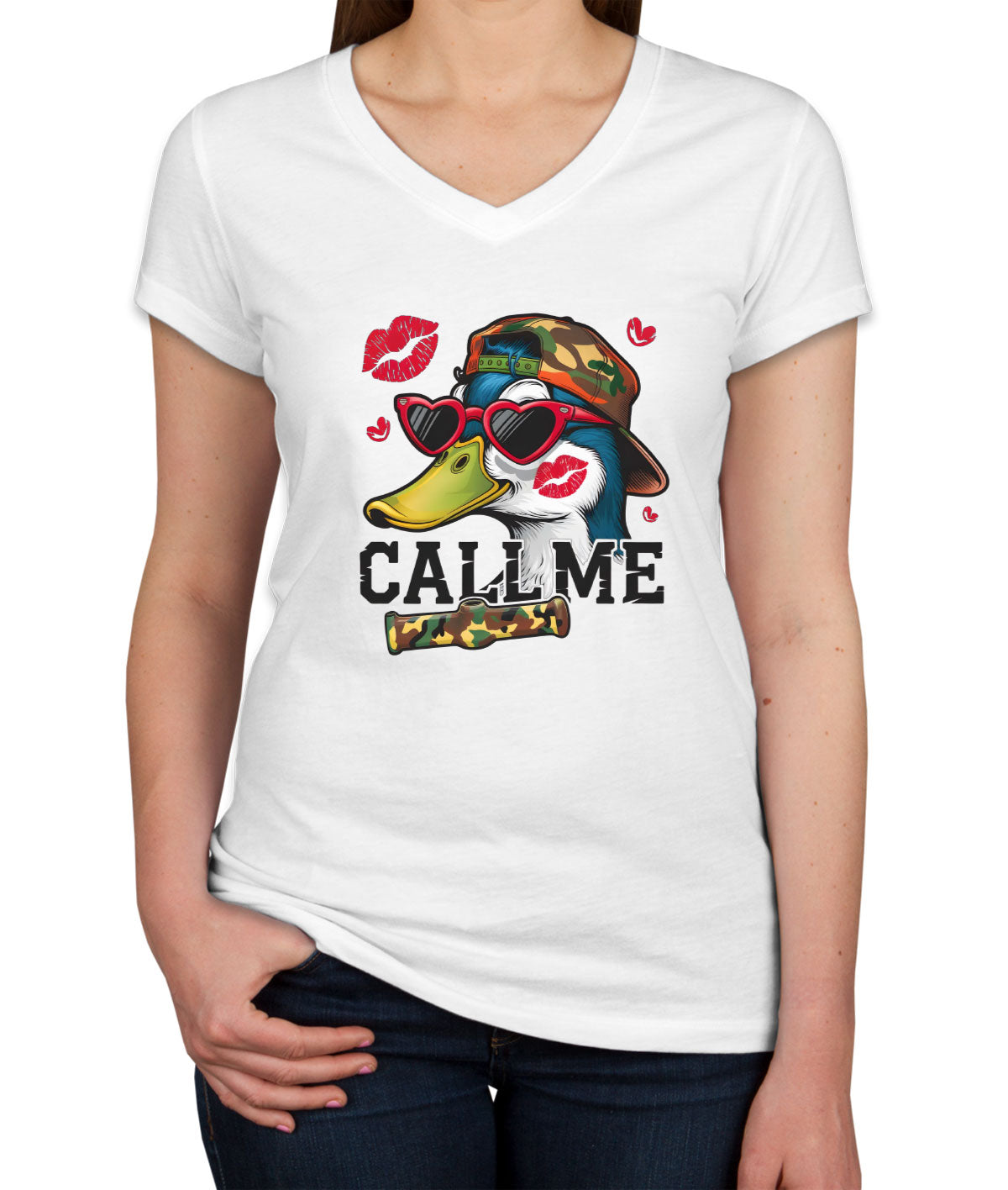 Duck Hunting Call Me Women's V Neck T-shirt