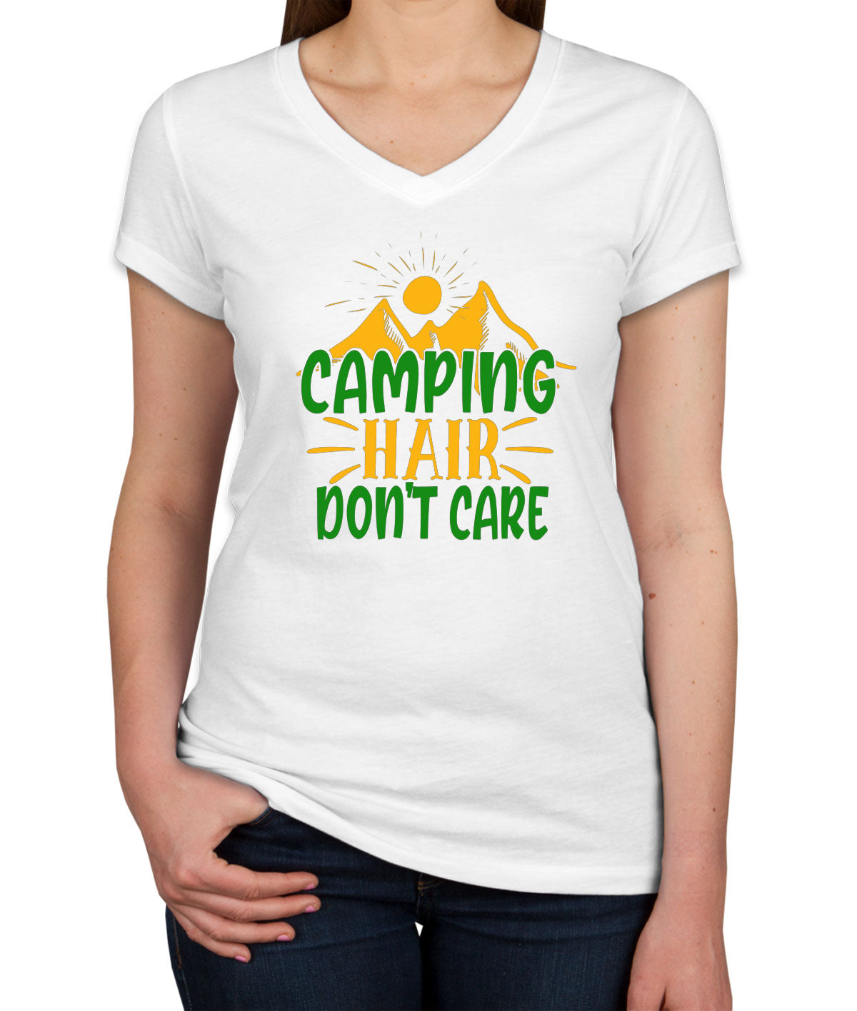 Camping Hair Don't Care Women's V Neck T-shirt