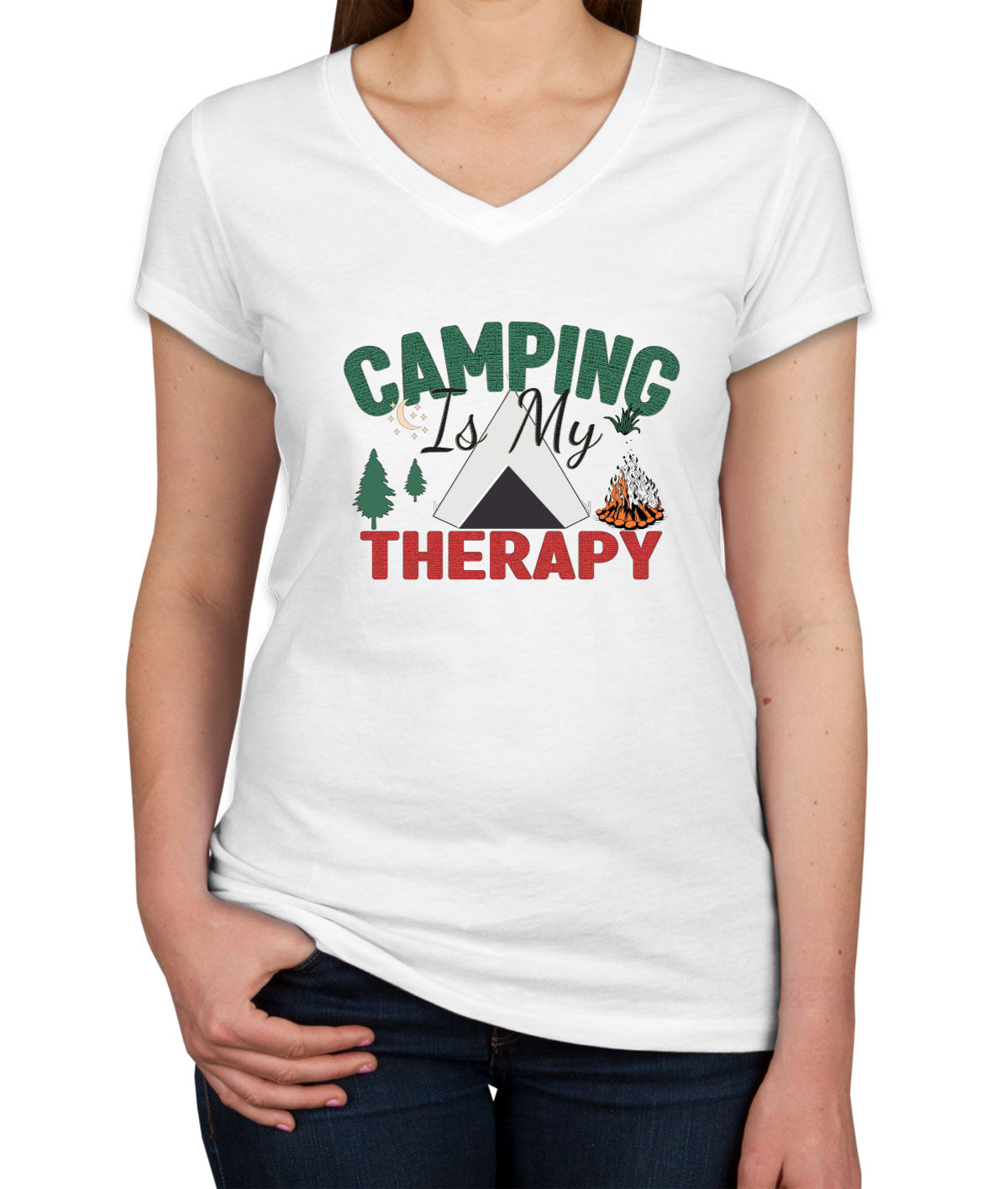 Camping Is My Therapy Women's V Neck T-shirt