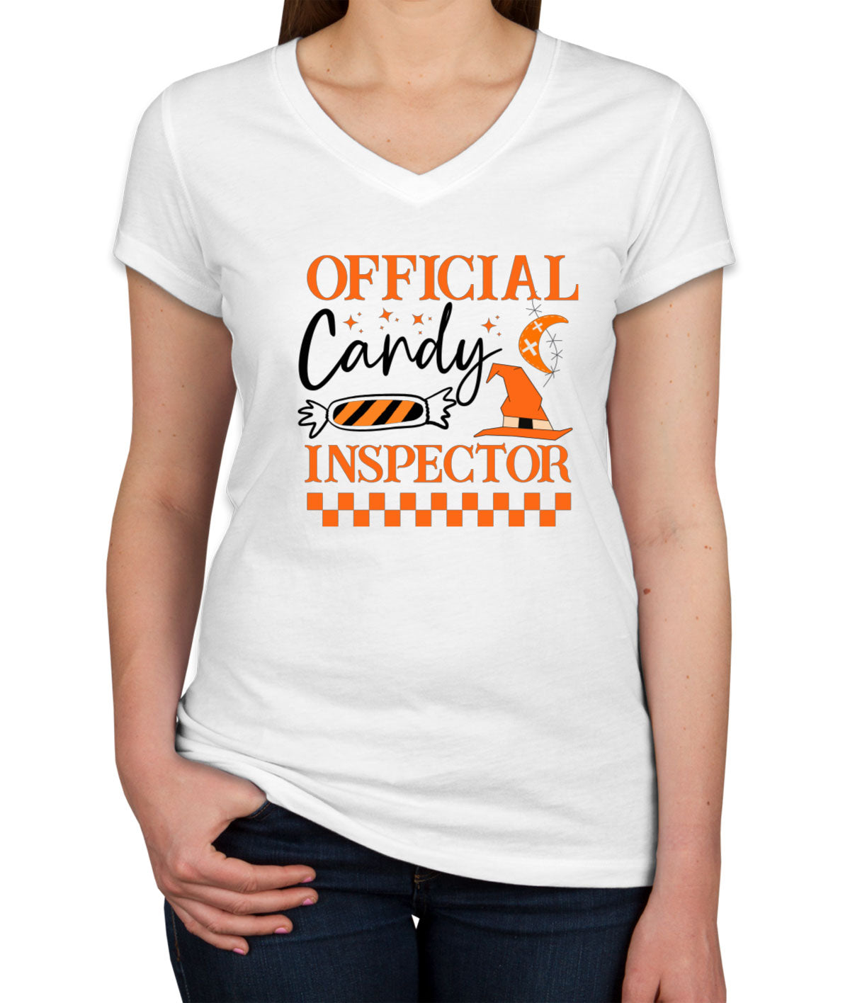 Official Candy Inspector Halloween Women's V Neck T-shirt