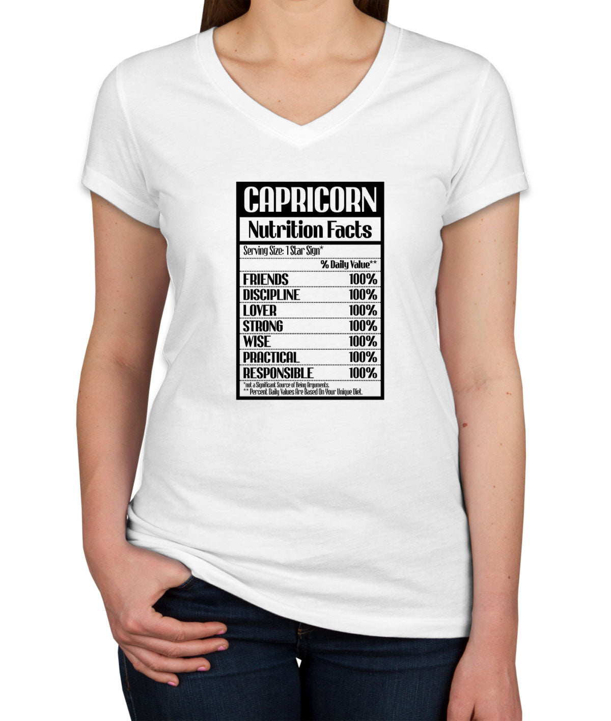 Capricorn Zodiac Nutrition Facts Women's V Neck T-shirt