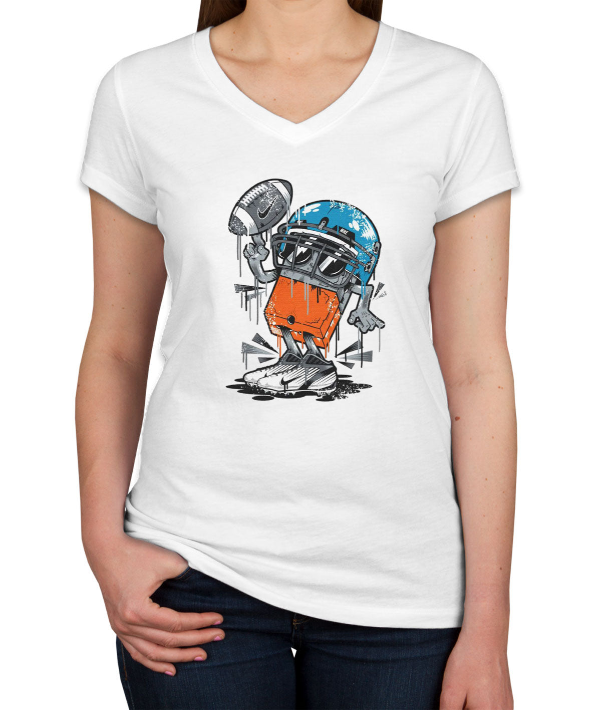 Monster Football Player Women's V Neck T-shirt