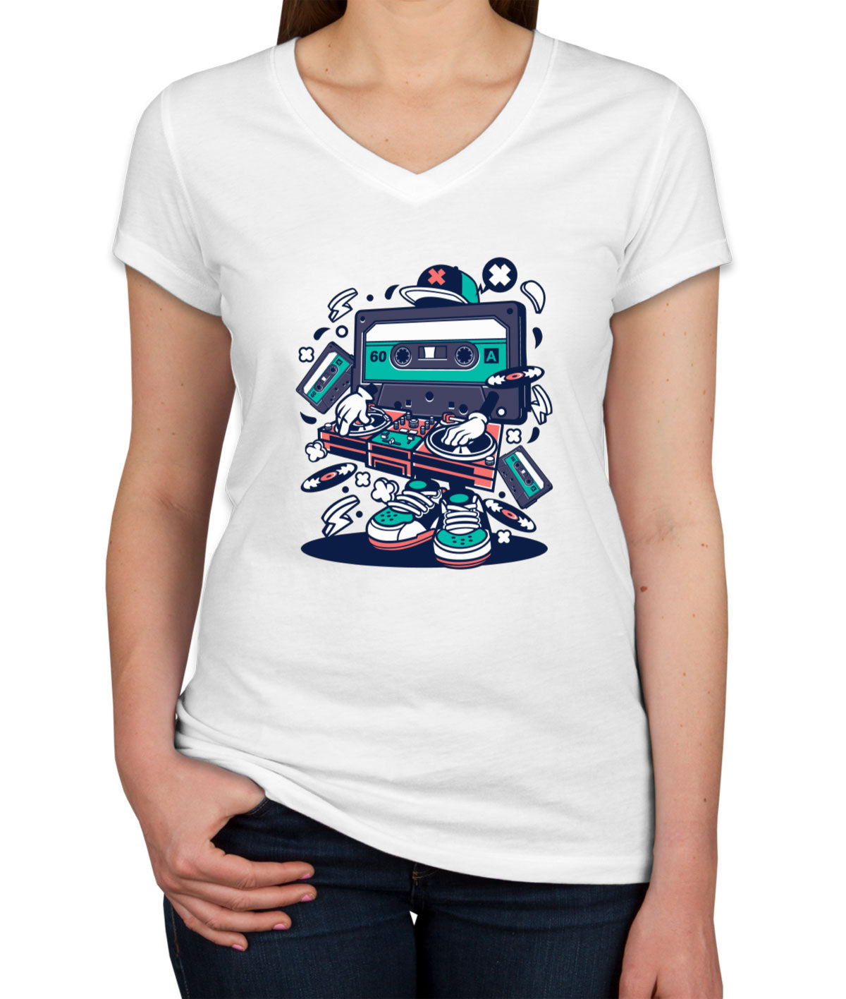 Cassette Disc Jockey Women's V Neck T-shirt