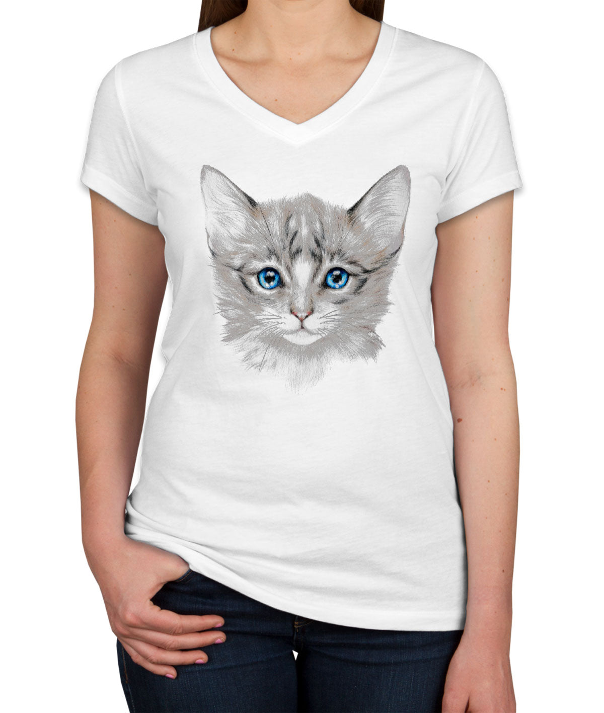 Cute Cat Face  Women's V Neck T-shirt