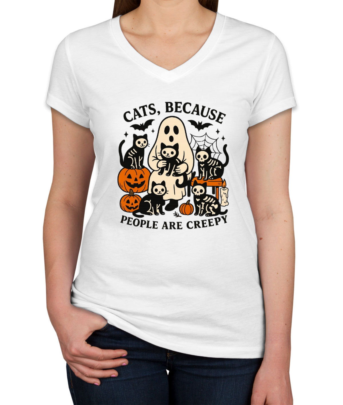 Cats, Because People Are Creepy Women's V Neck T-shirt