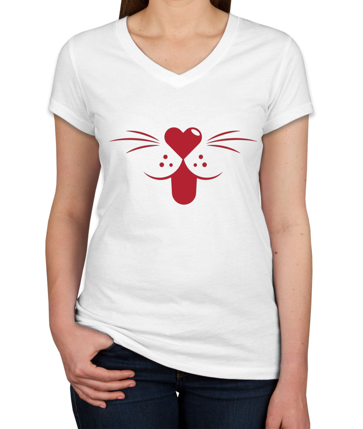 Cartoon Cat Mouth Women's V Neck T-shirt