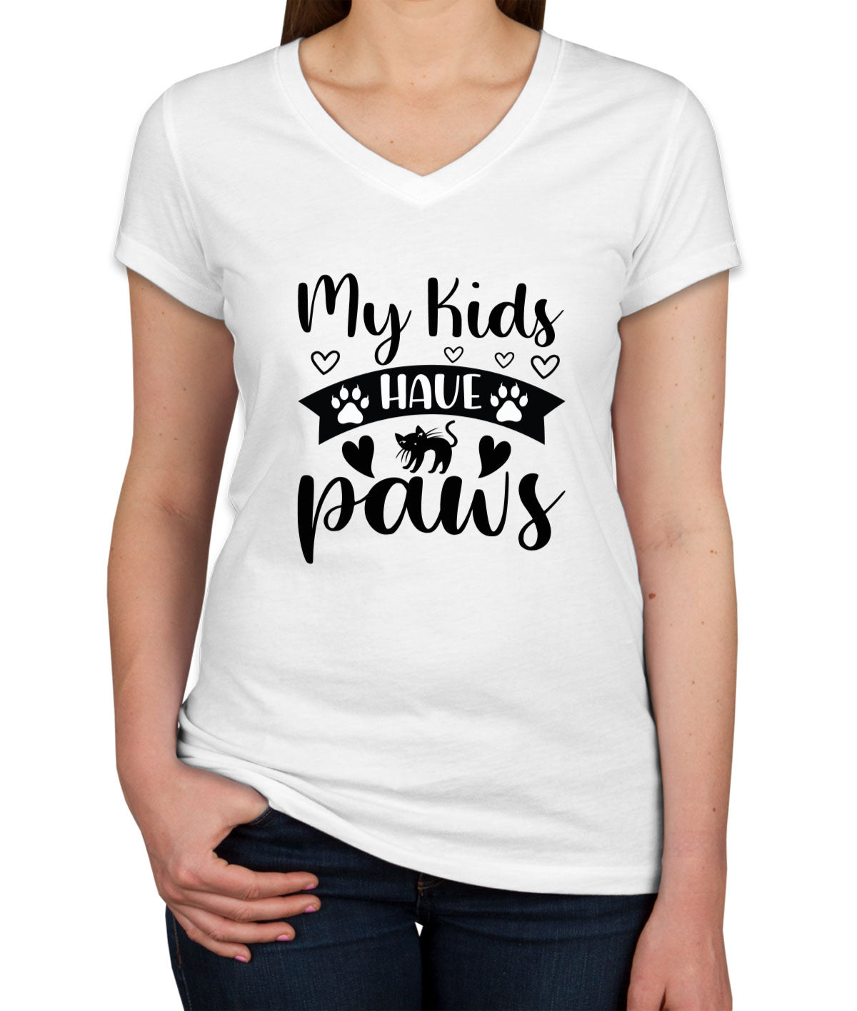 My Kids Have Paws Cat Women's V Neck T-shirt