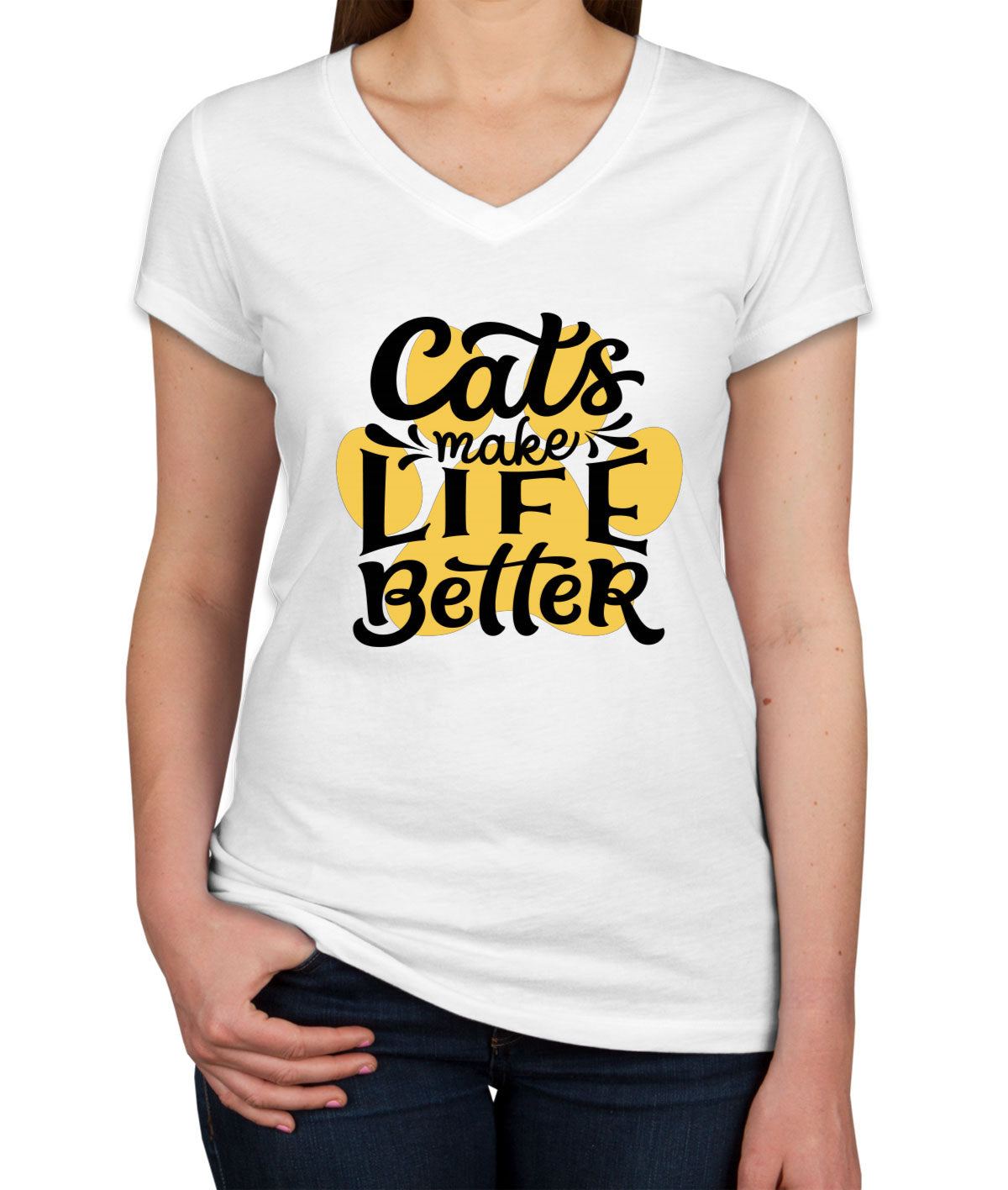 Cats Make Life Is Better Women's V Neck T-shirt