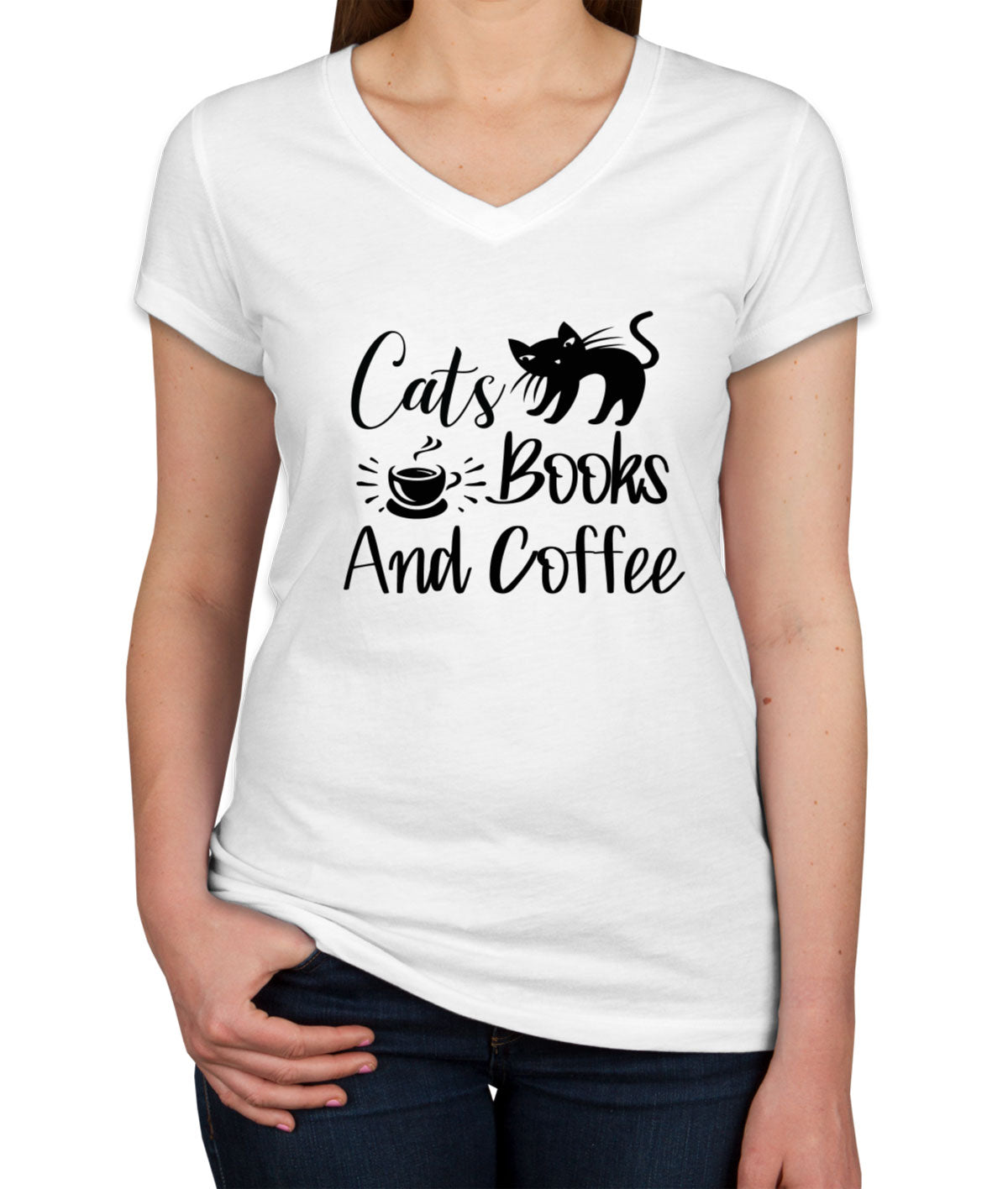 Cats Books And Coffee Women's V Neck T-shirt