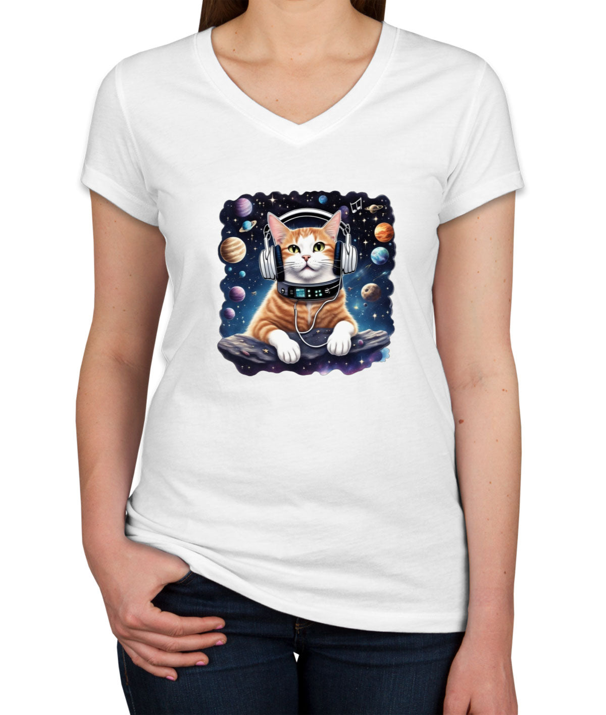 Cat In Space Women's V Neck T-shirt