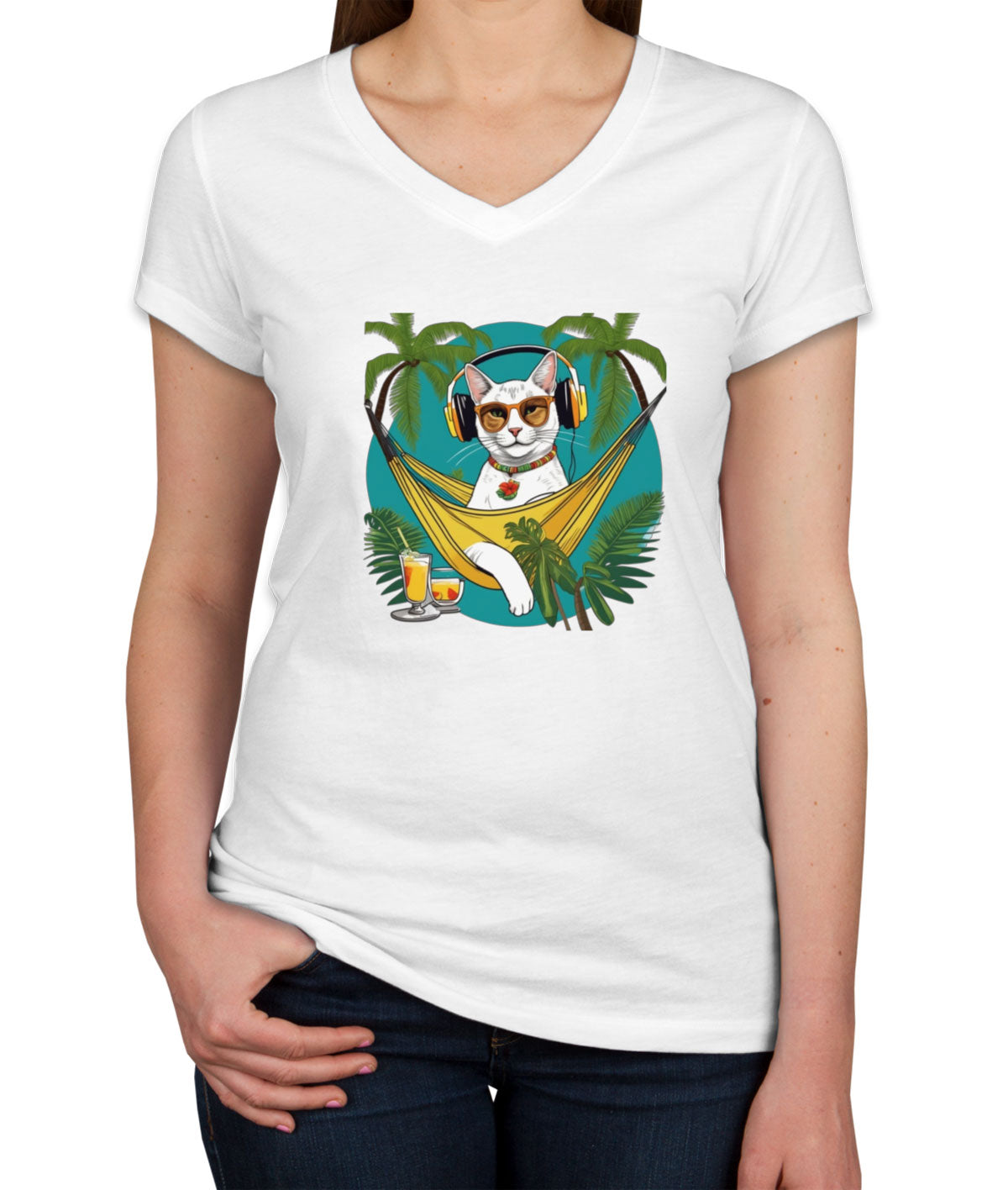 Cat On Vacation Women's V Neck T-shirt