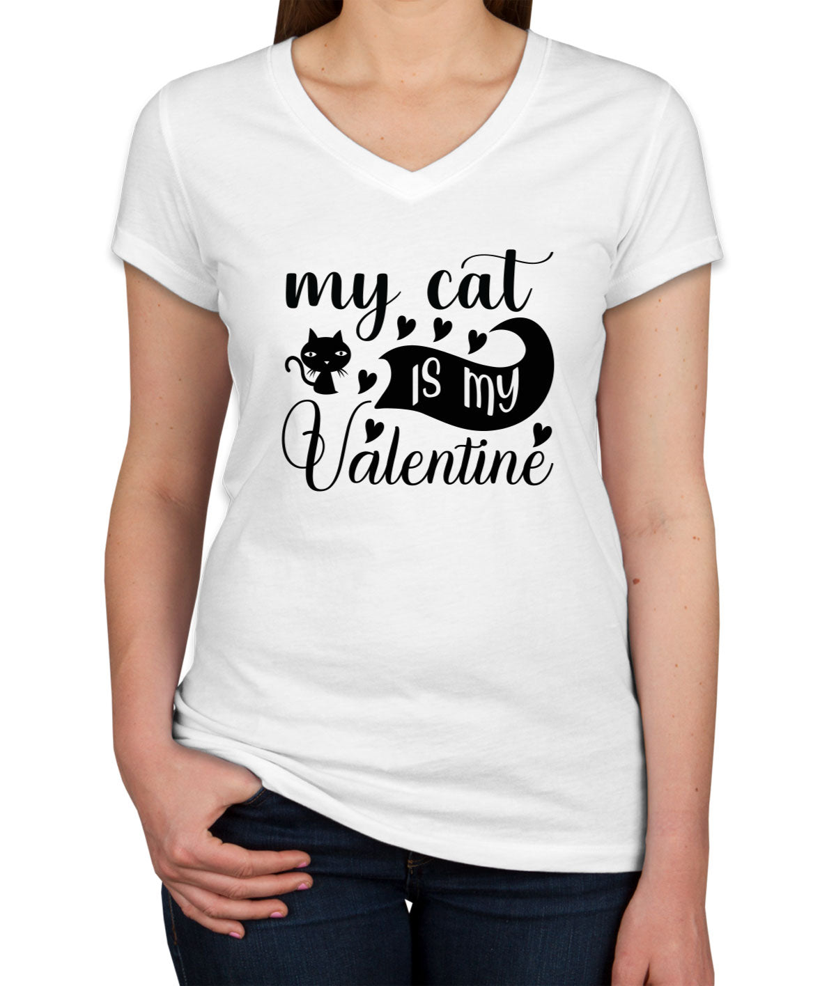 My Cat I My Valentine Women's V Neck T-shirt