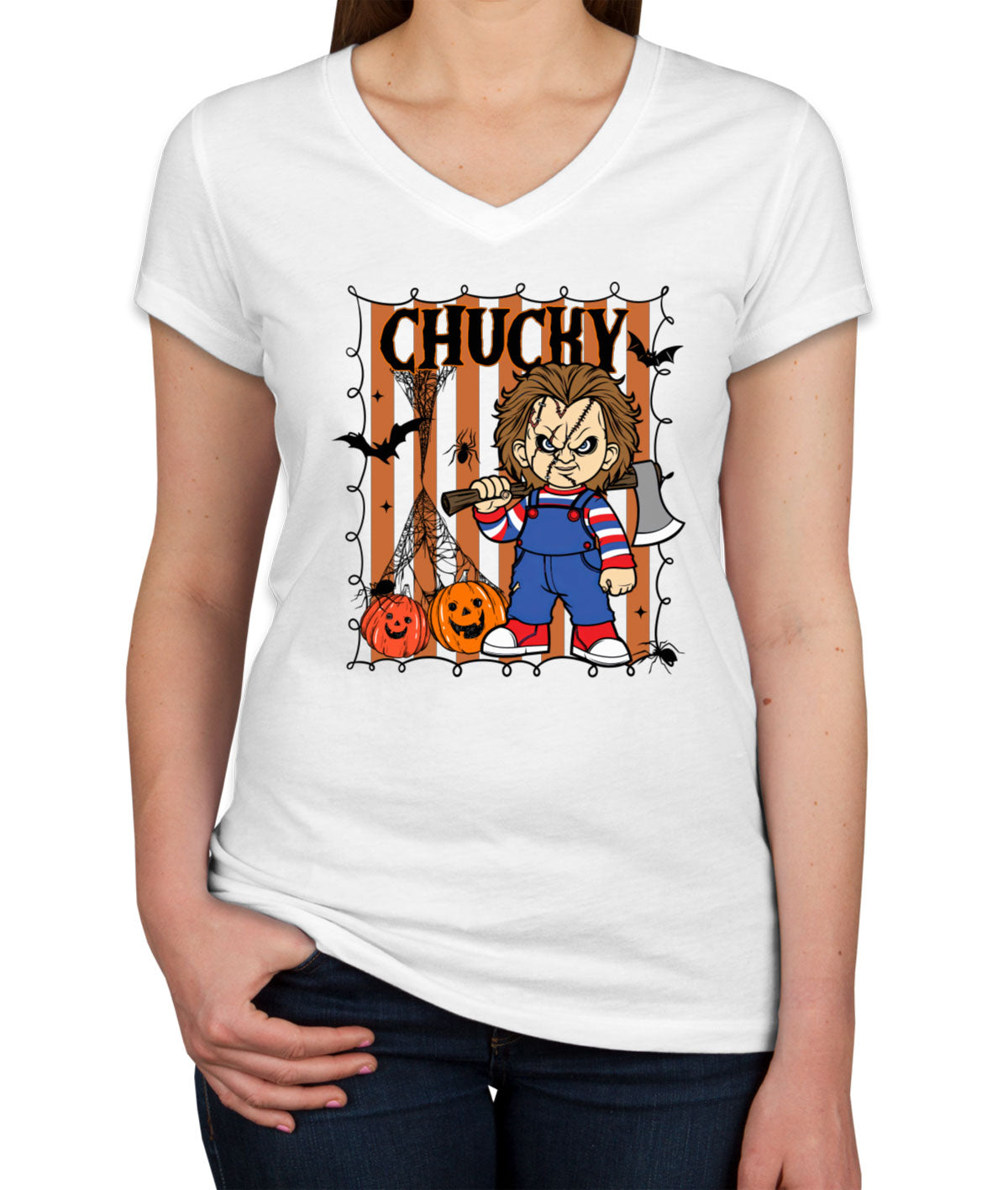 Chucky Horror Movie Character Halloween Women's V Neck T-shirt