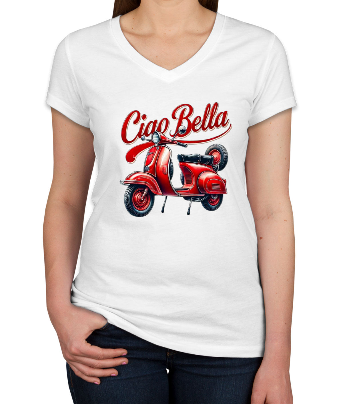 Ciao Bella Red Bike Women's V Neck T-shirt